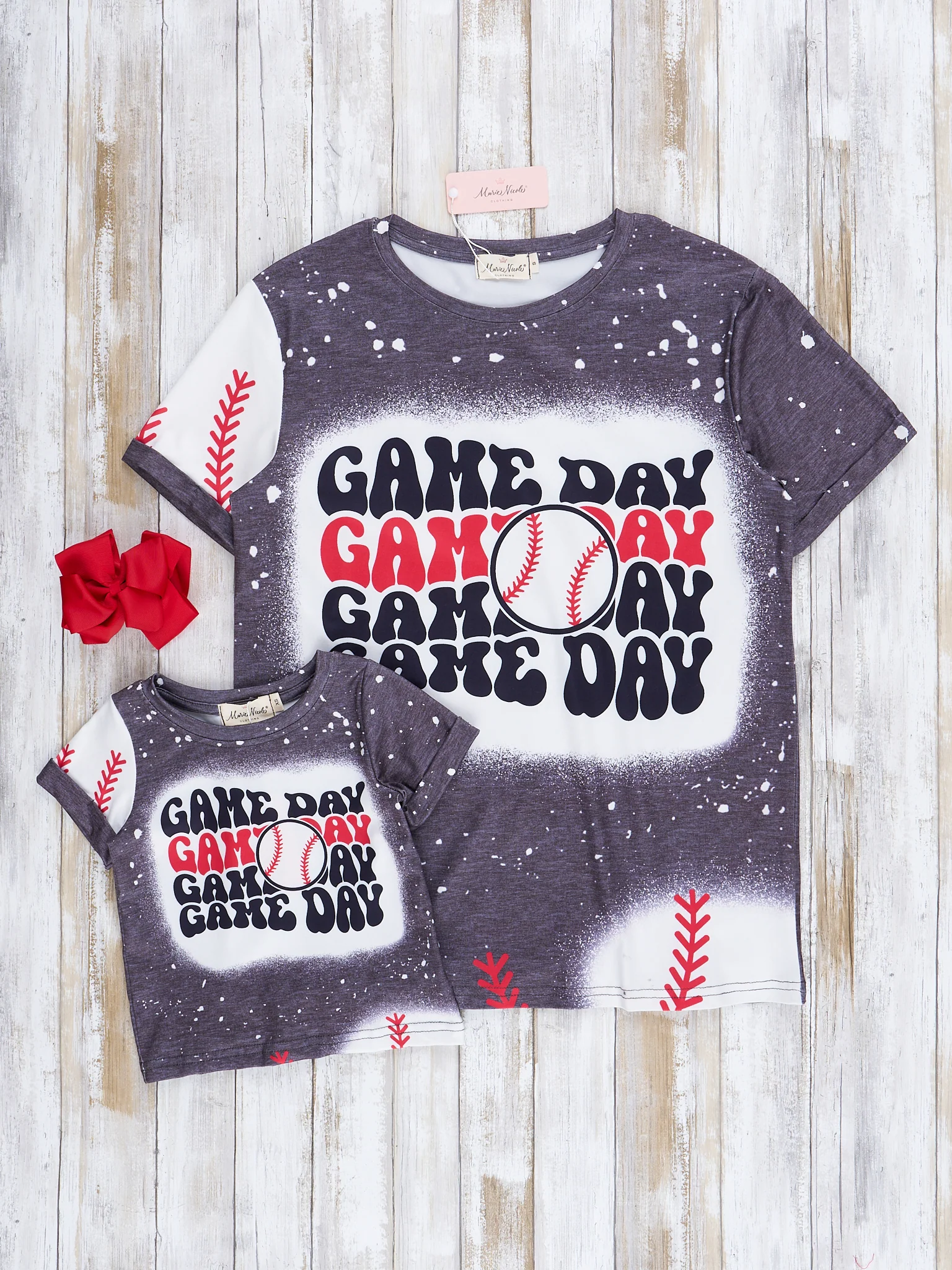 Mom & Me Grey Splatter Baseball Game Day Shirt