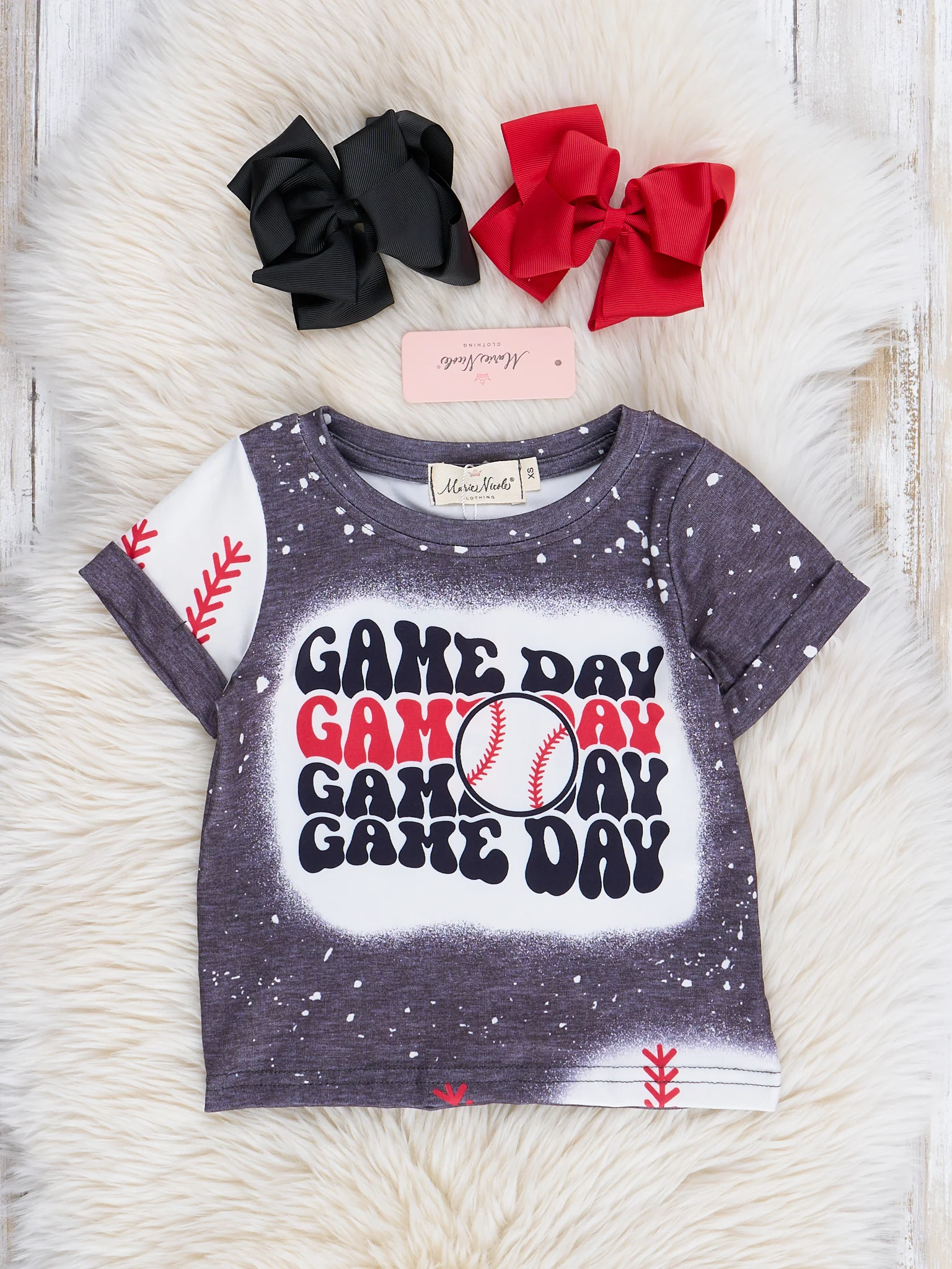 Mom & Me Grey Splatter Baseball Game Day Shirt - Image 2