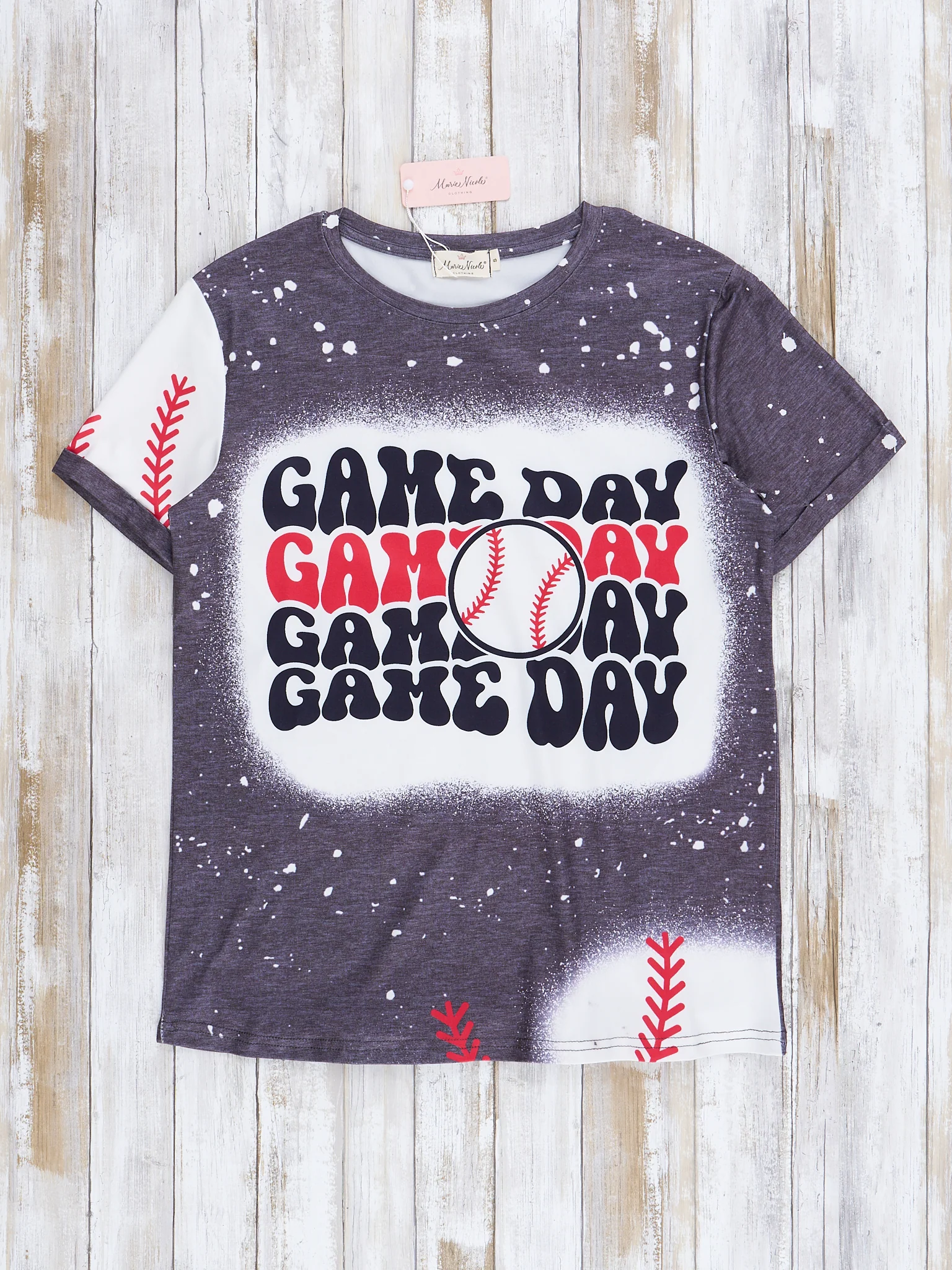 Mom & Me Grey Splatter Baseball Game Day Shirt - Image 3