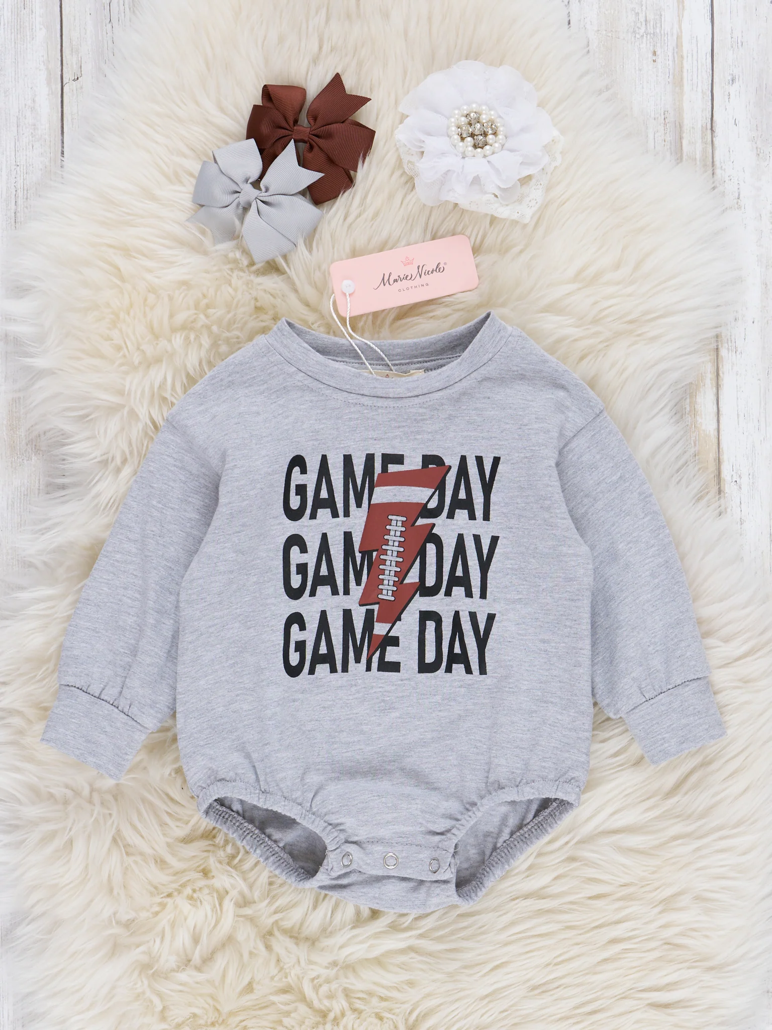 Mom & Me Heather Grey "Game Day" Football Crew Neck & Romper - Image 3