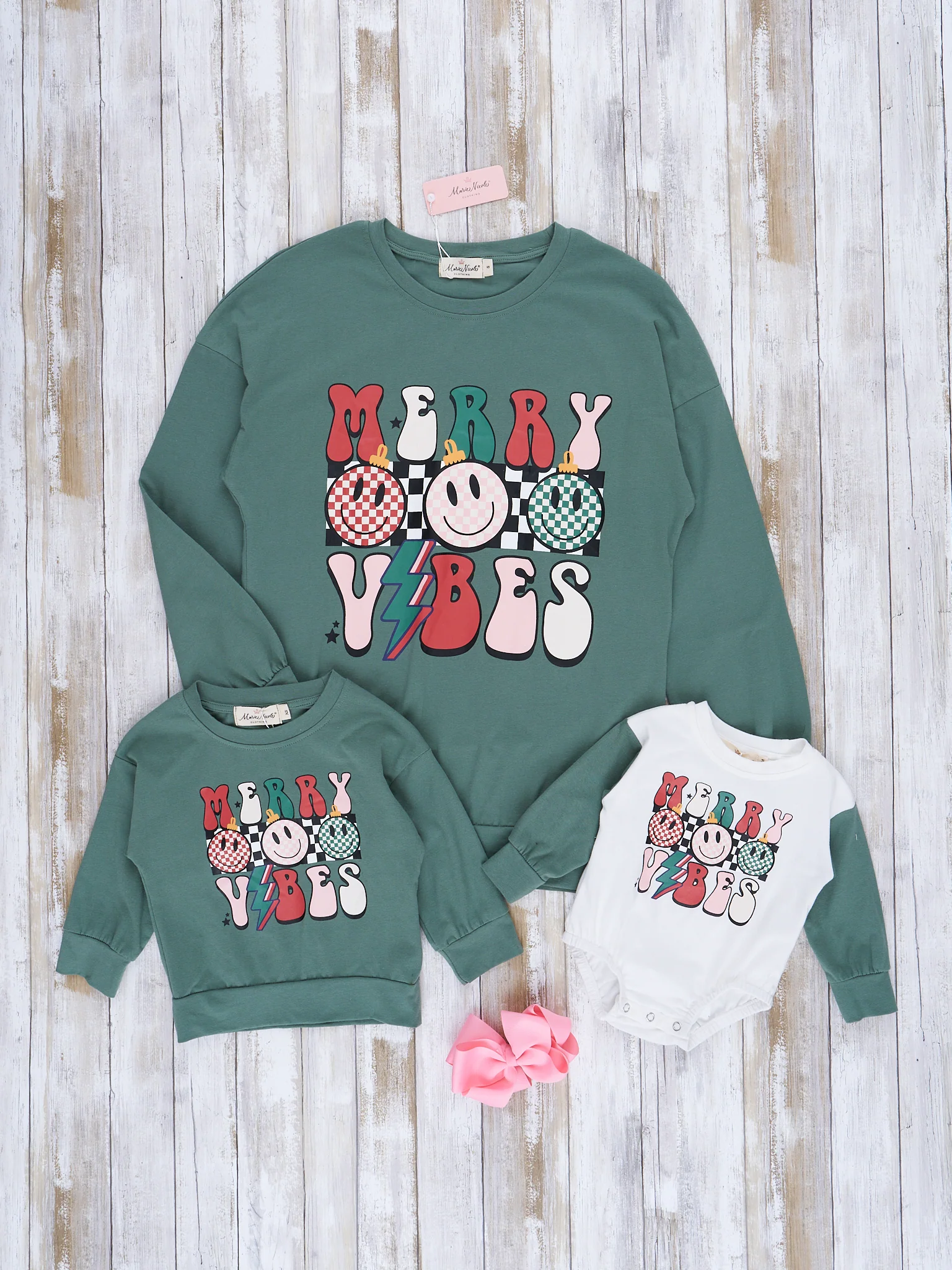 Mom & Me Heather Olive "Merry Vibes" Crew Neck Shirt