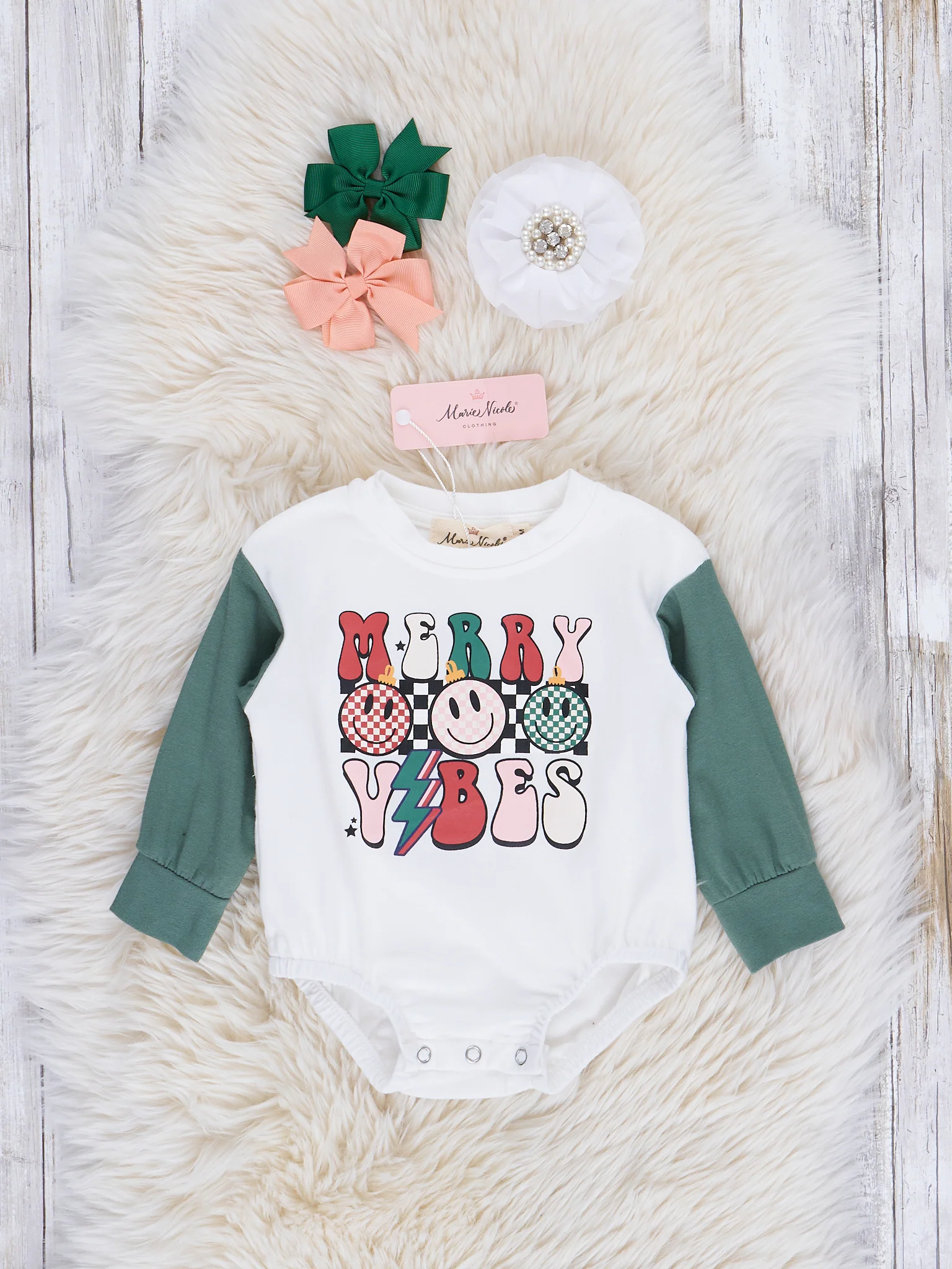 Mom & Me Heather Olive "Merry Vibes" Crew Neck Shirt - Image 2