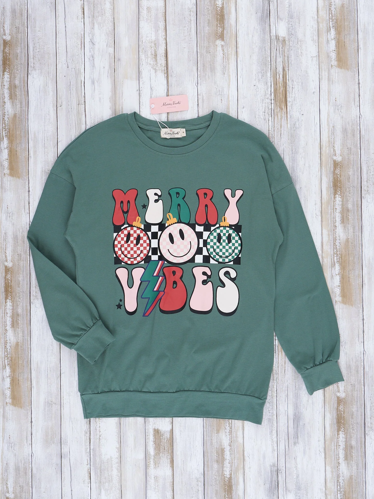 Mom & Me Heather Olive "Merry Vibes" Crew Neck Shirt - Image 4