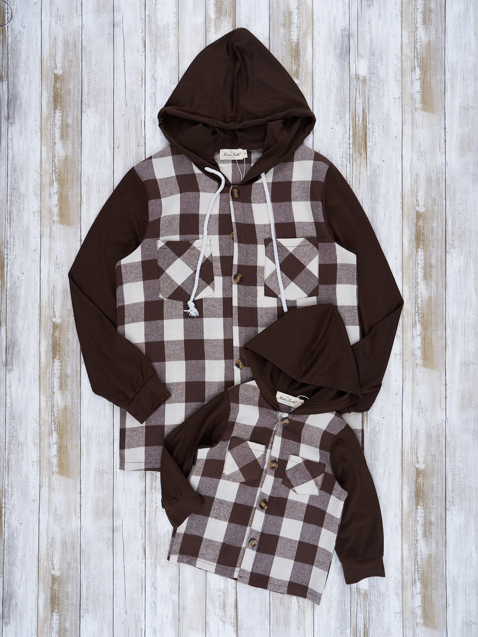Mom & Me Hooded Brown & White Plaid Shacket