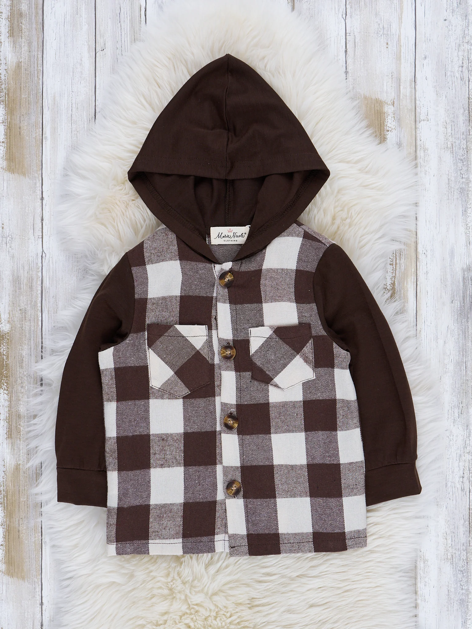 Mom & Me Hooded Brown & White Plaid Shacket - Image 2