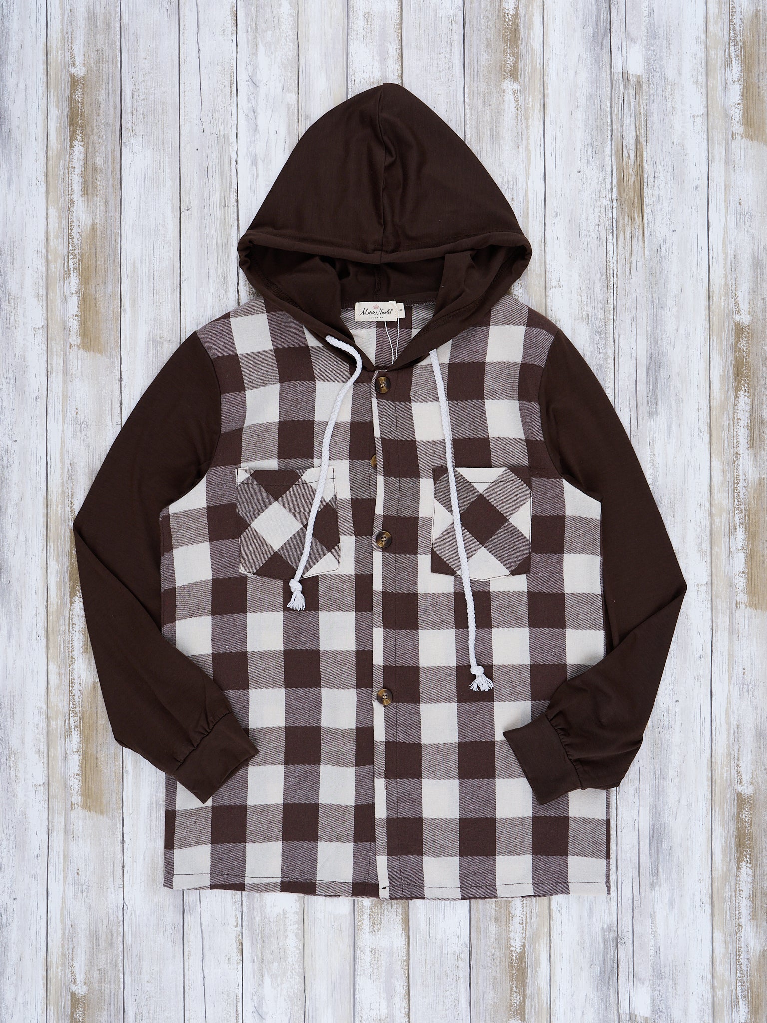 Mom & Me Hooded Brown & White Plaid Shacket - Image 3