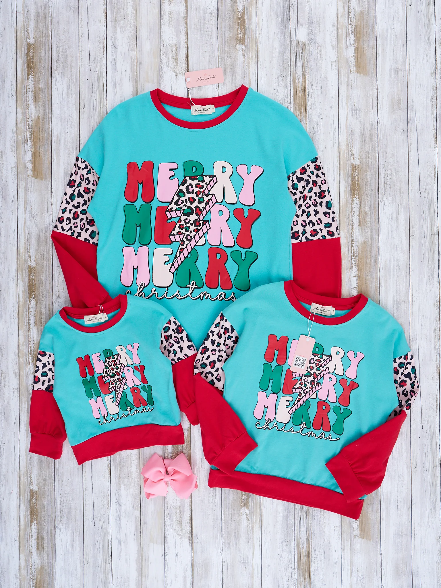 Mom & Me Ice Blue & Red "Merry Christmas" Crew Neck Shirt