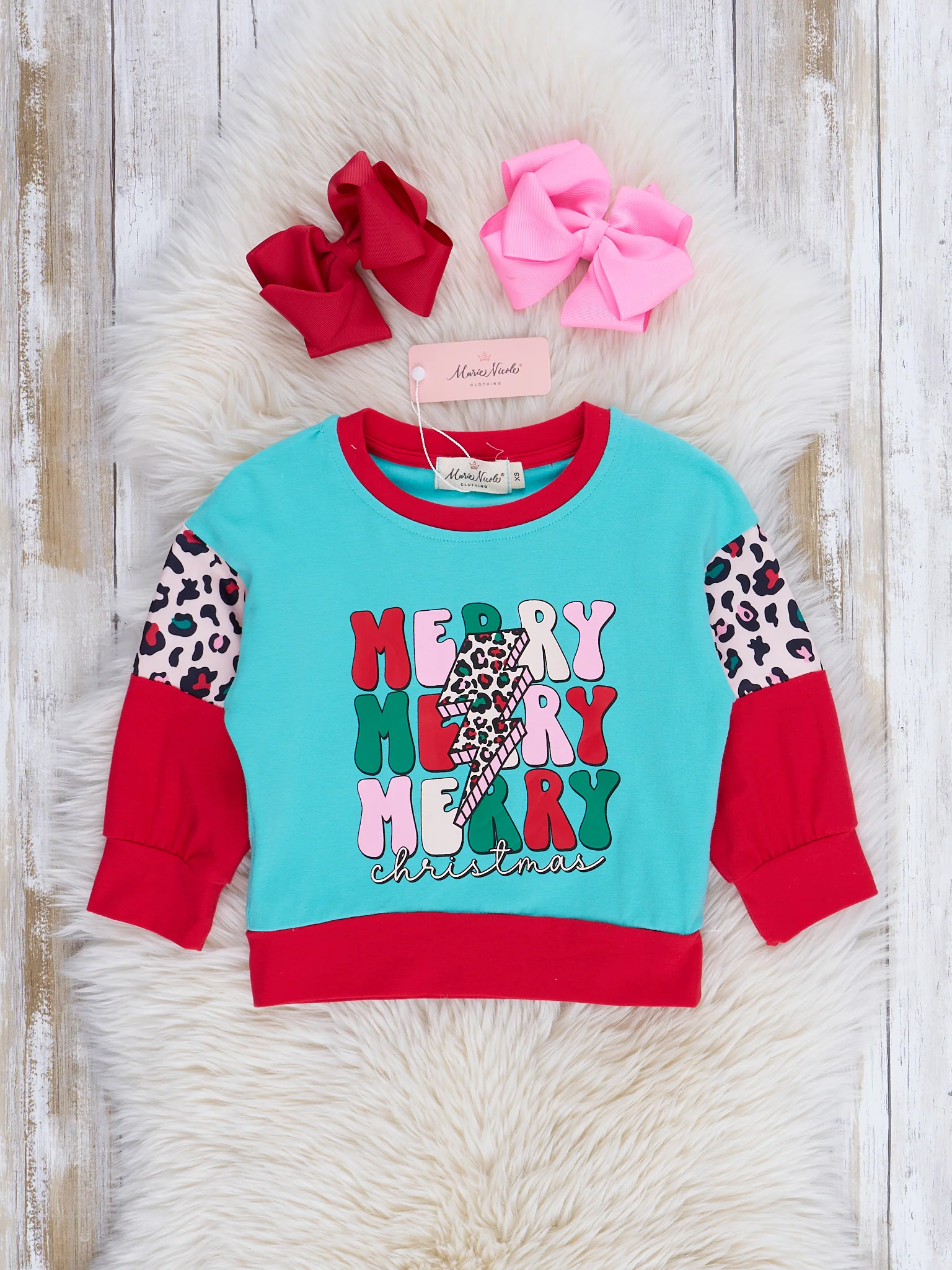 Mom & Me Ice Blue & Red "Merry Christmas" Crew Neck Shirt - Image 2