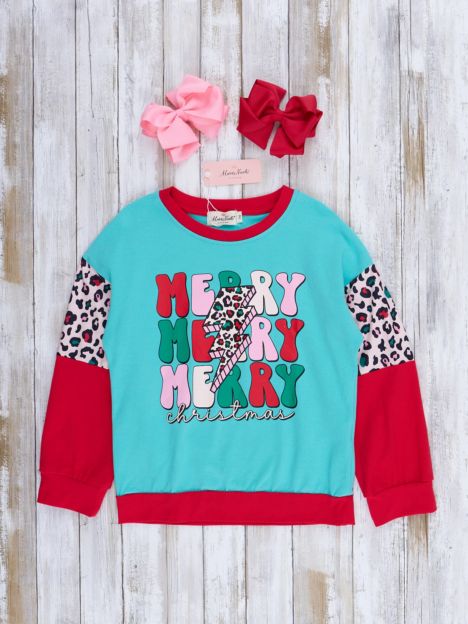 Mom & Me Ice Blue & Red "Merry Christmas" Crew Neck Shirt - Image 3