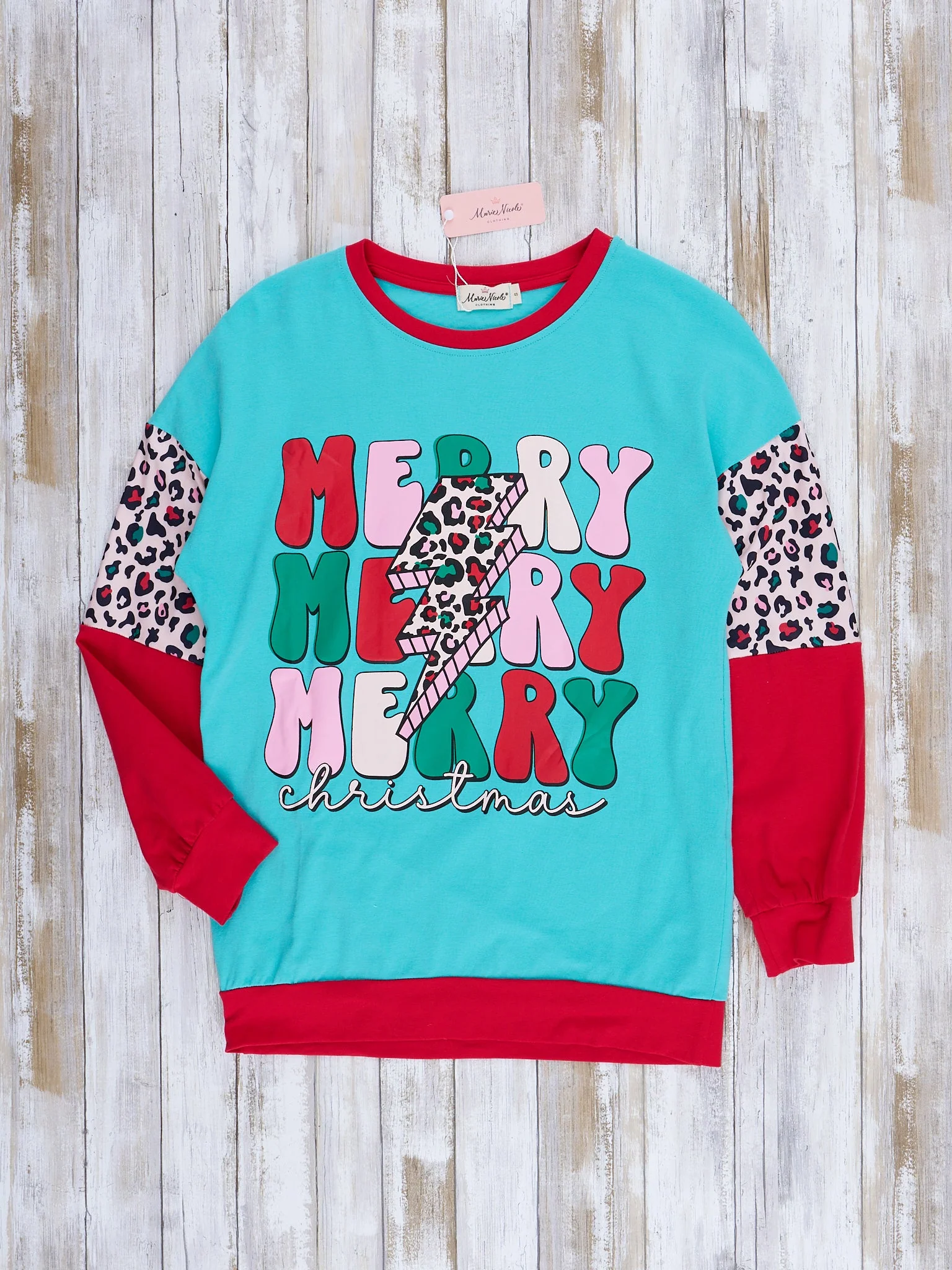 Mom & Me Ice Blue & Red "Merry Christmas" Crew Neck Shirt - Image 4