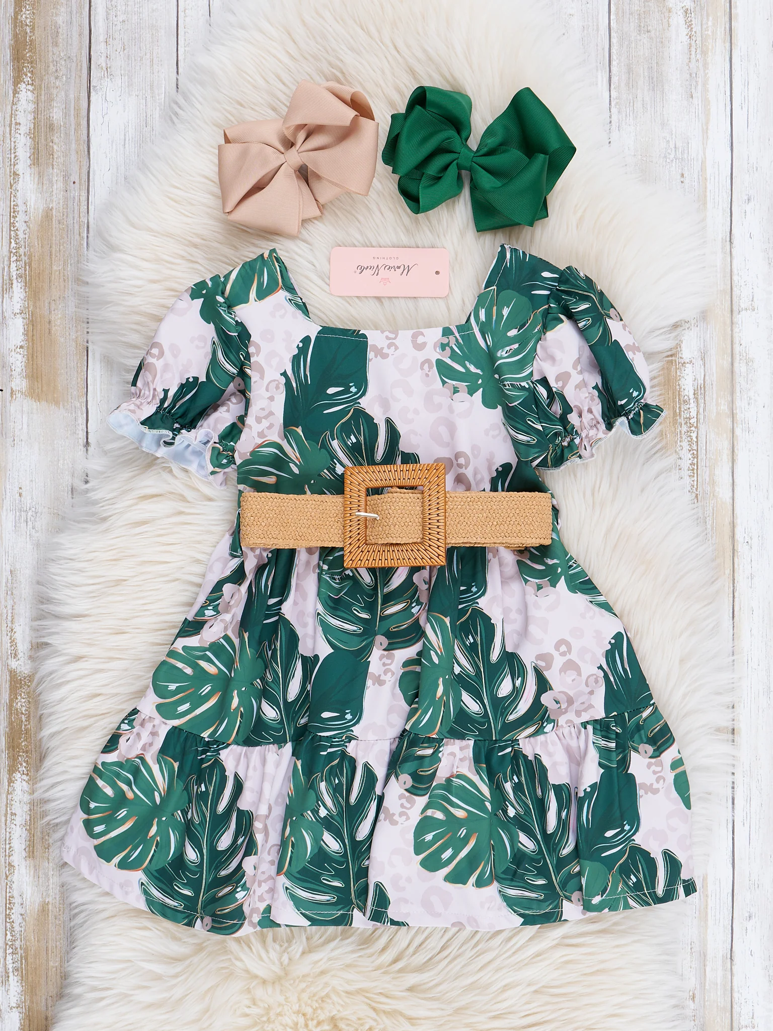 Mom & Me Leopard Monstera Leaves Ruffle Dress - Image 2