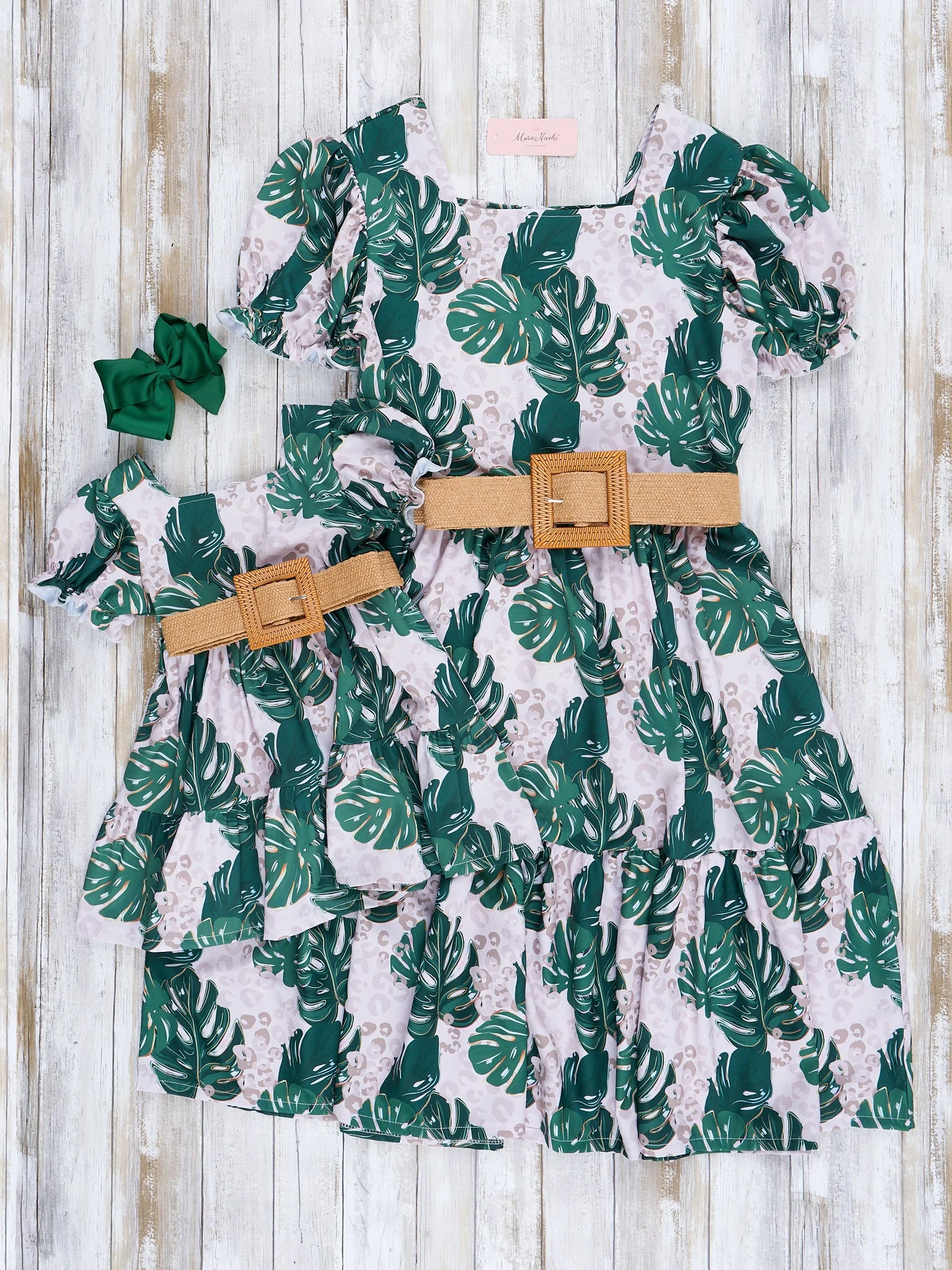 Mom & Me Leopard Monstera Leaves Ruffle Dress - Image 3