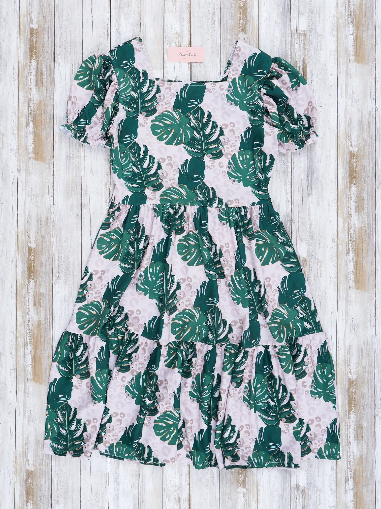 Mom & Me Leopard Monstera Leaves Ruffle Dress - Image 4