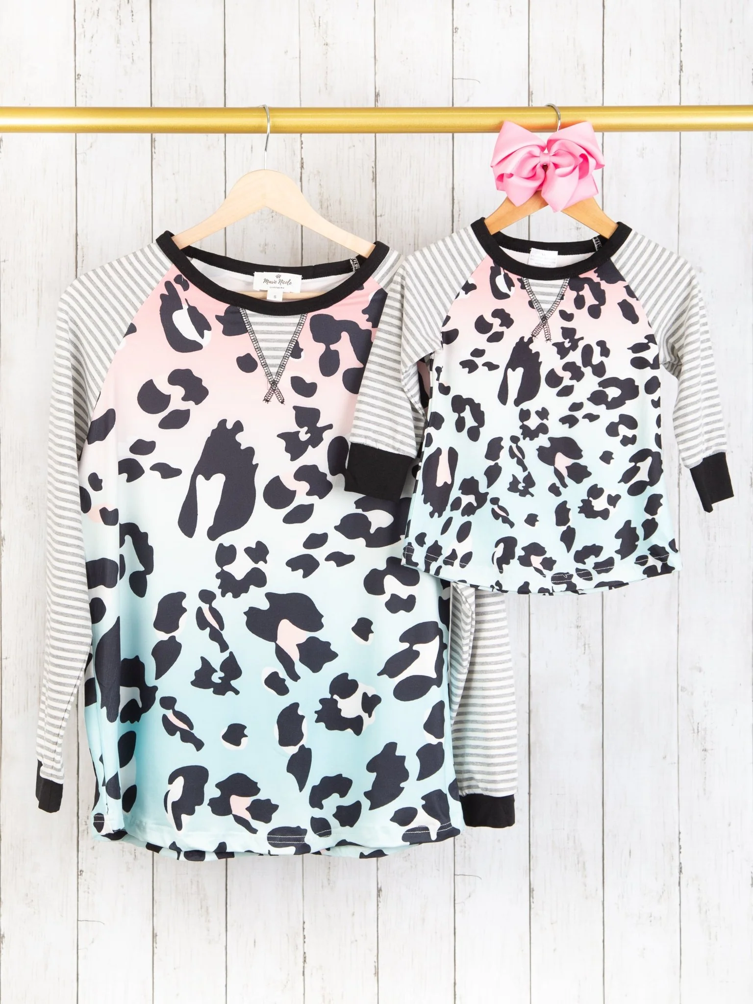 Mom & Me Leopard Striped Raglan Shirt