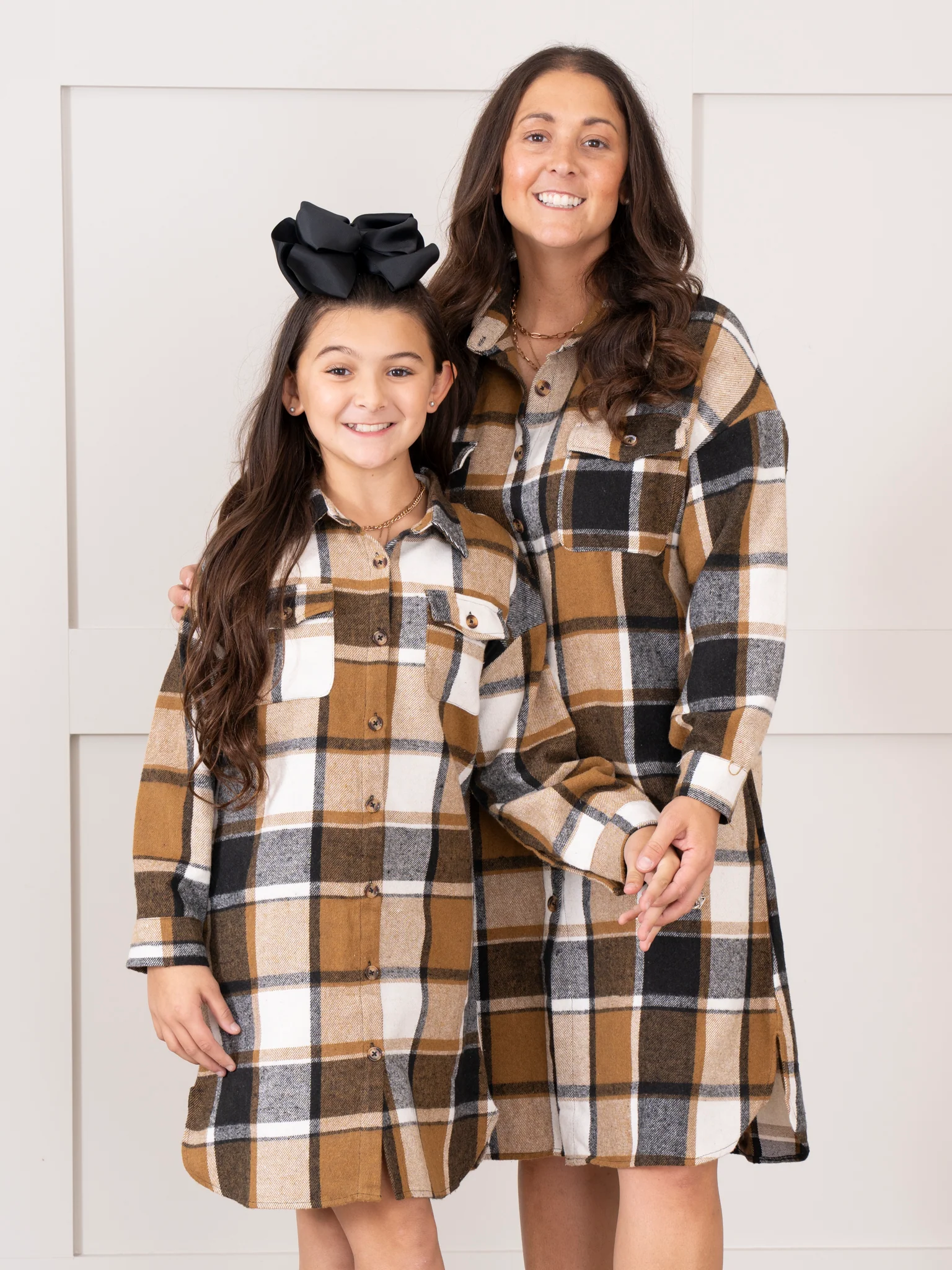 Mom & Me Long Flannel Shacket - Brown & Black Plaid - Image 2