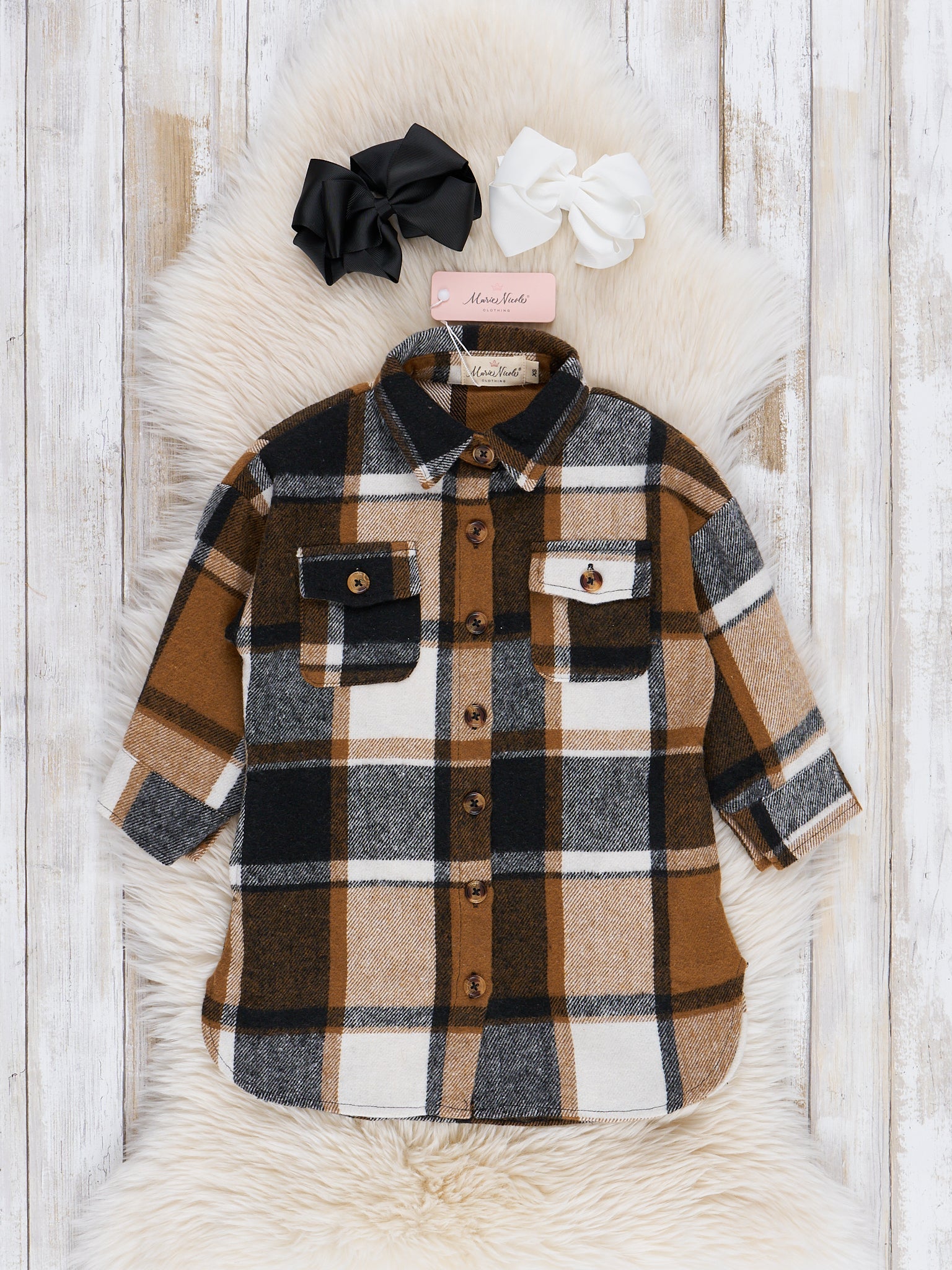 Mom & Me Long Flannel Shacket - Brown & Black Plaid - Image 3