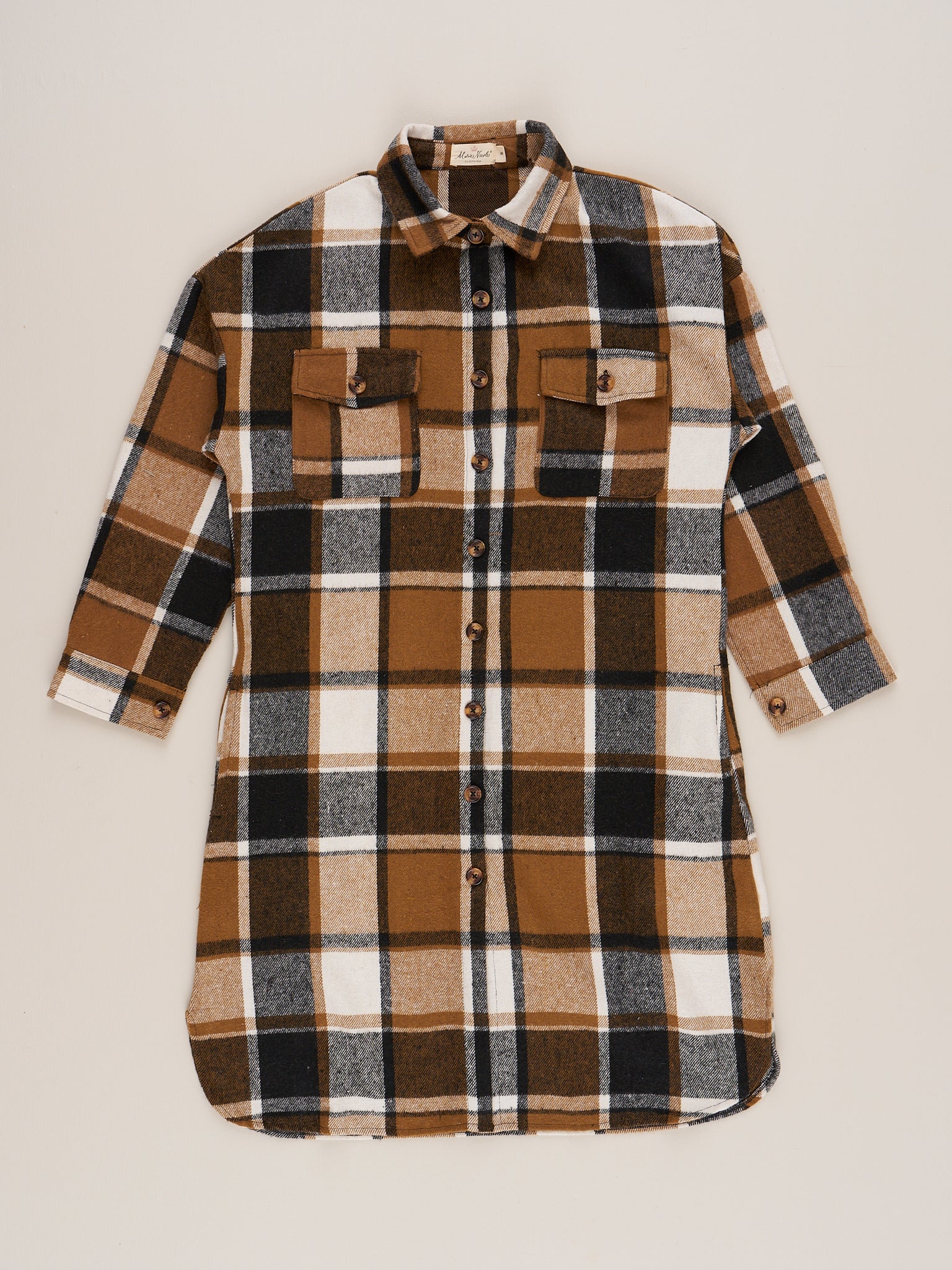 Mom & Me Long Flannel Shacket - Brown & Black Plaid - Image 4