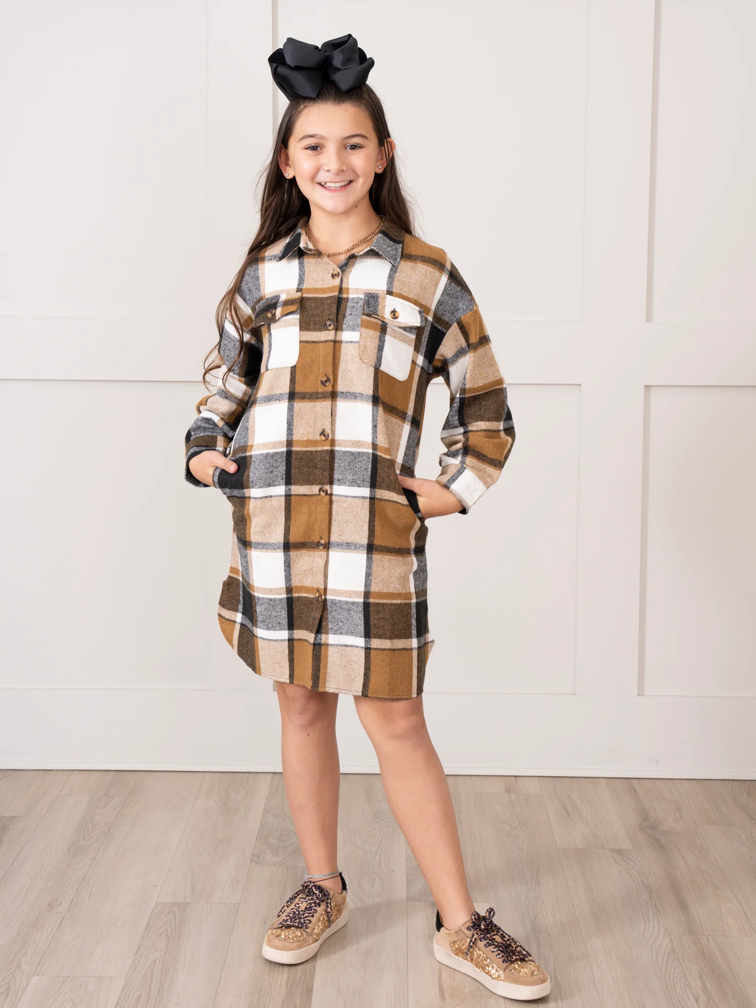 Mom & Me Long Flannel Shacket - Brown & Black Plaid - Image 5