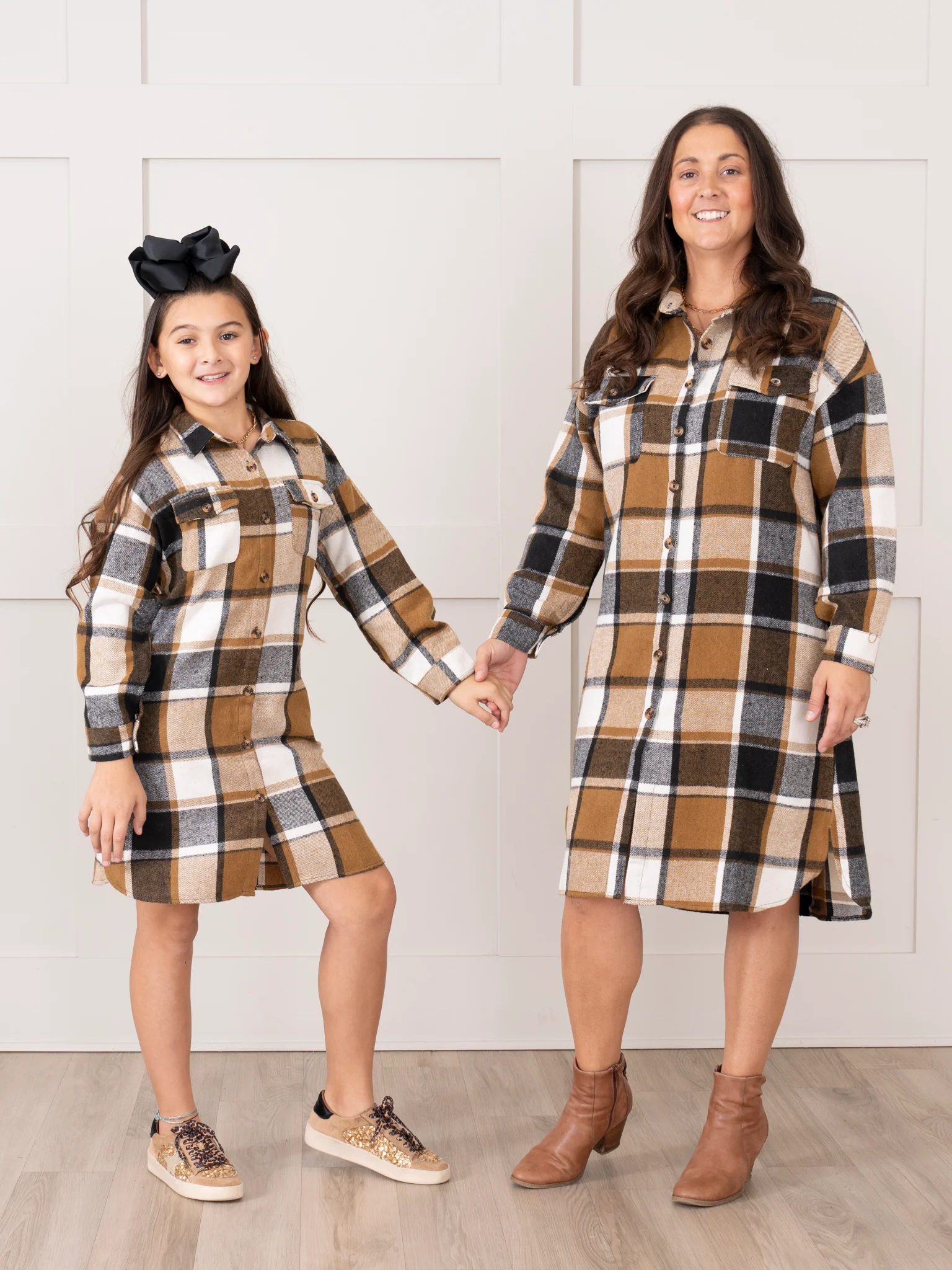 Mom & Me Long Flannel Shacket - Brown & Black Plaid - Image 7