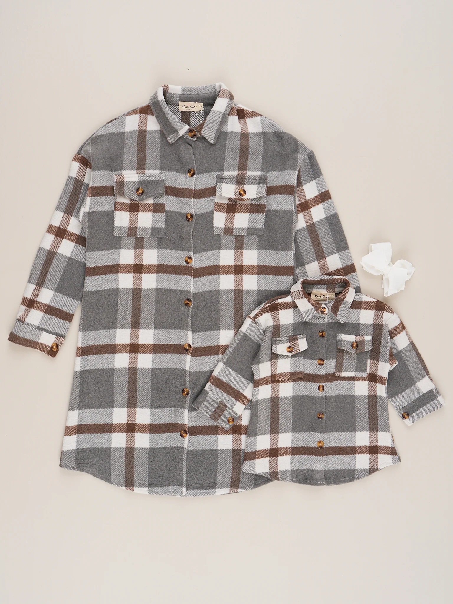 Mom & Me Long Flannel Shacket - Grey Plaid