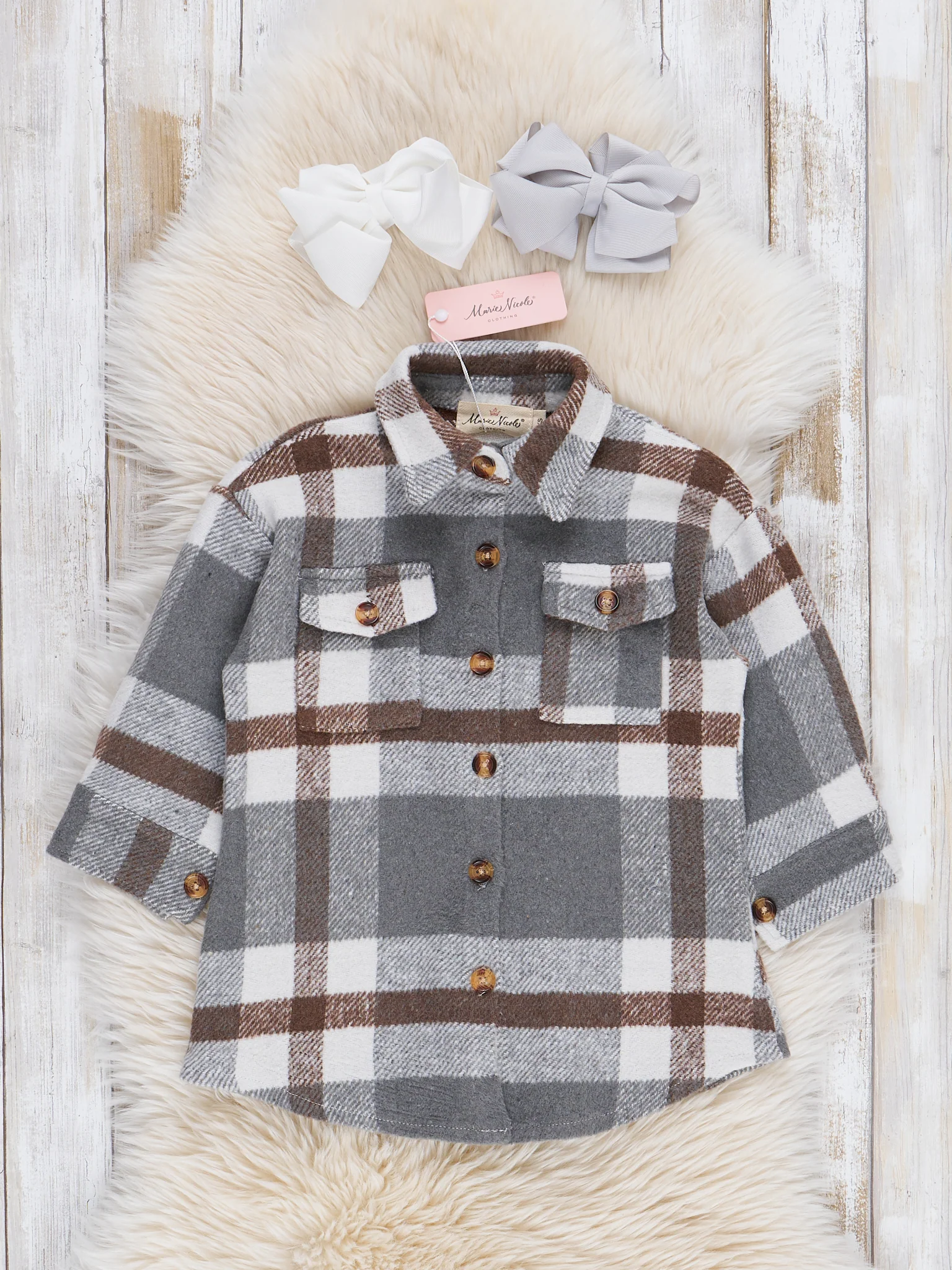 Mom & Me Long Flannel Shacket - Grey Plaid - Image 4