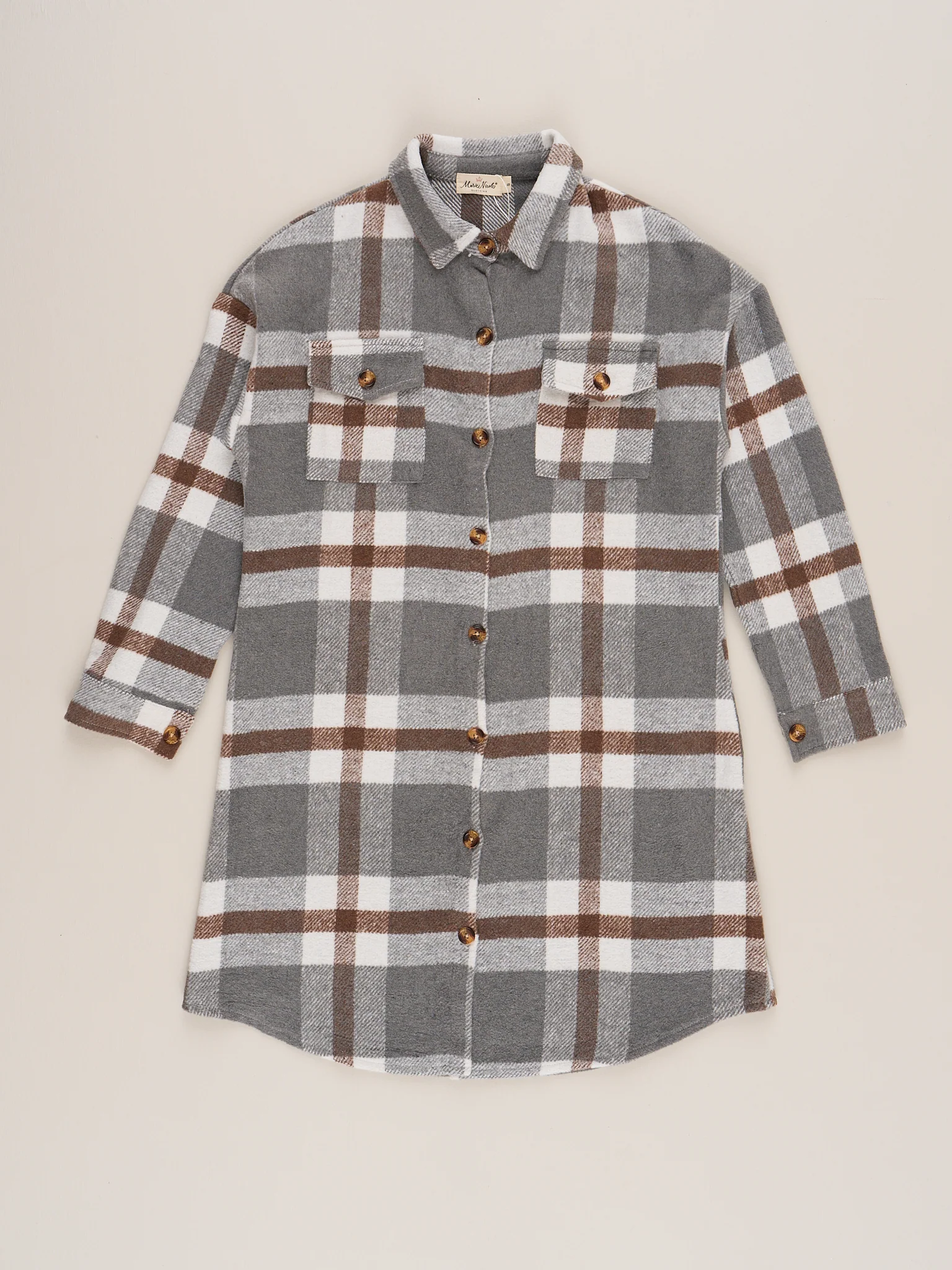 Mom & Me Long Flannel Shacket - Grey Plaid - Image 5