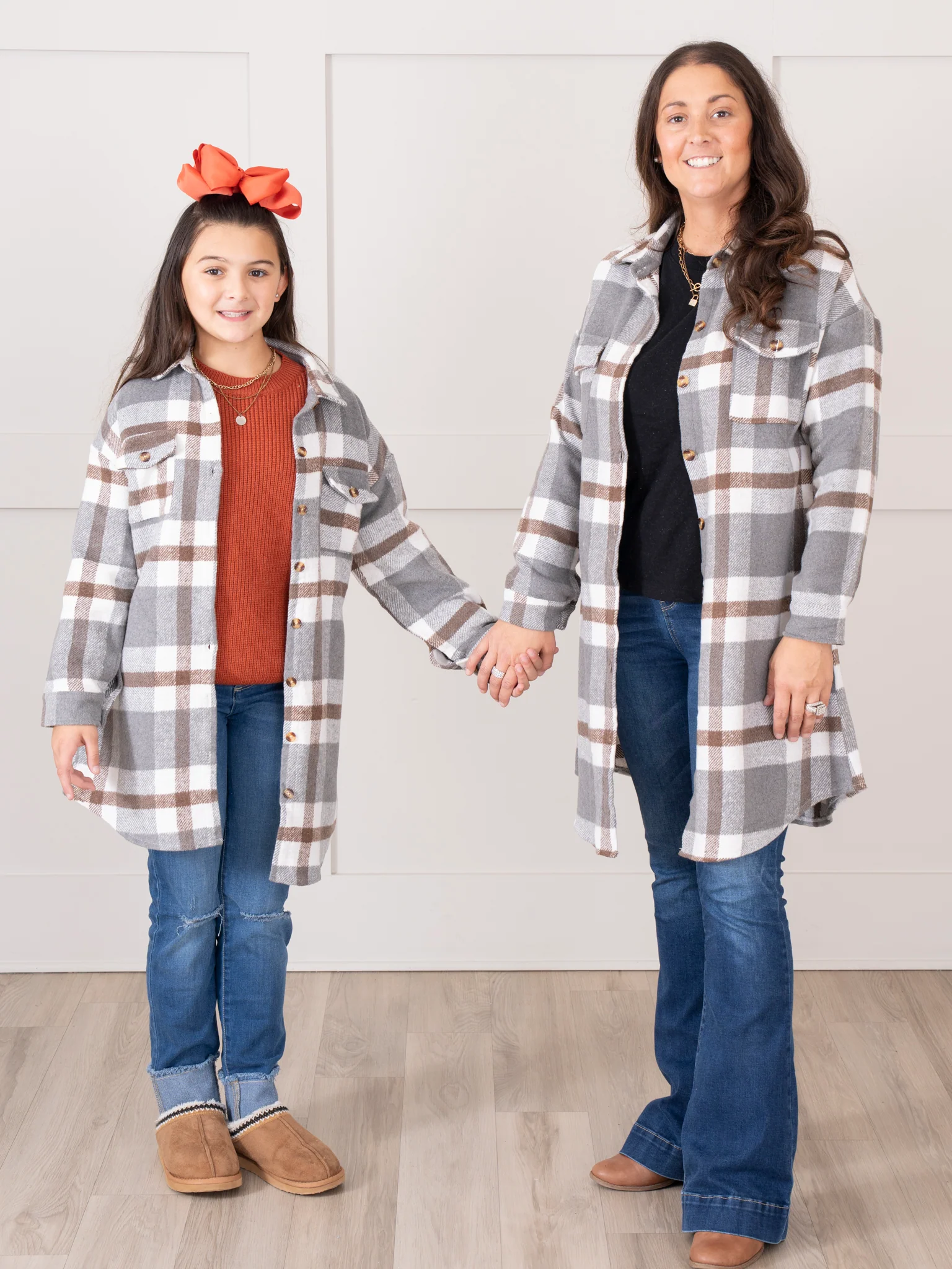 Mom & Me Long Flannel Shacket - Grey Plaid - Image 6