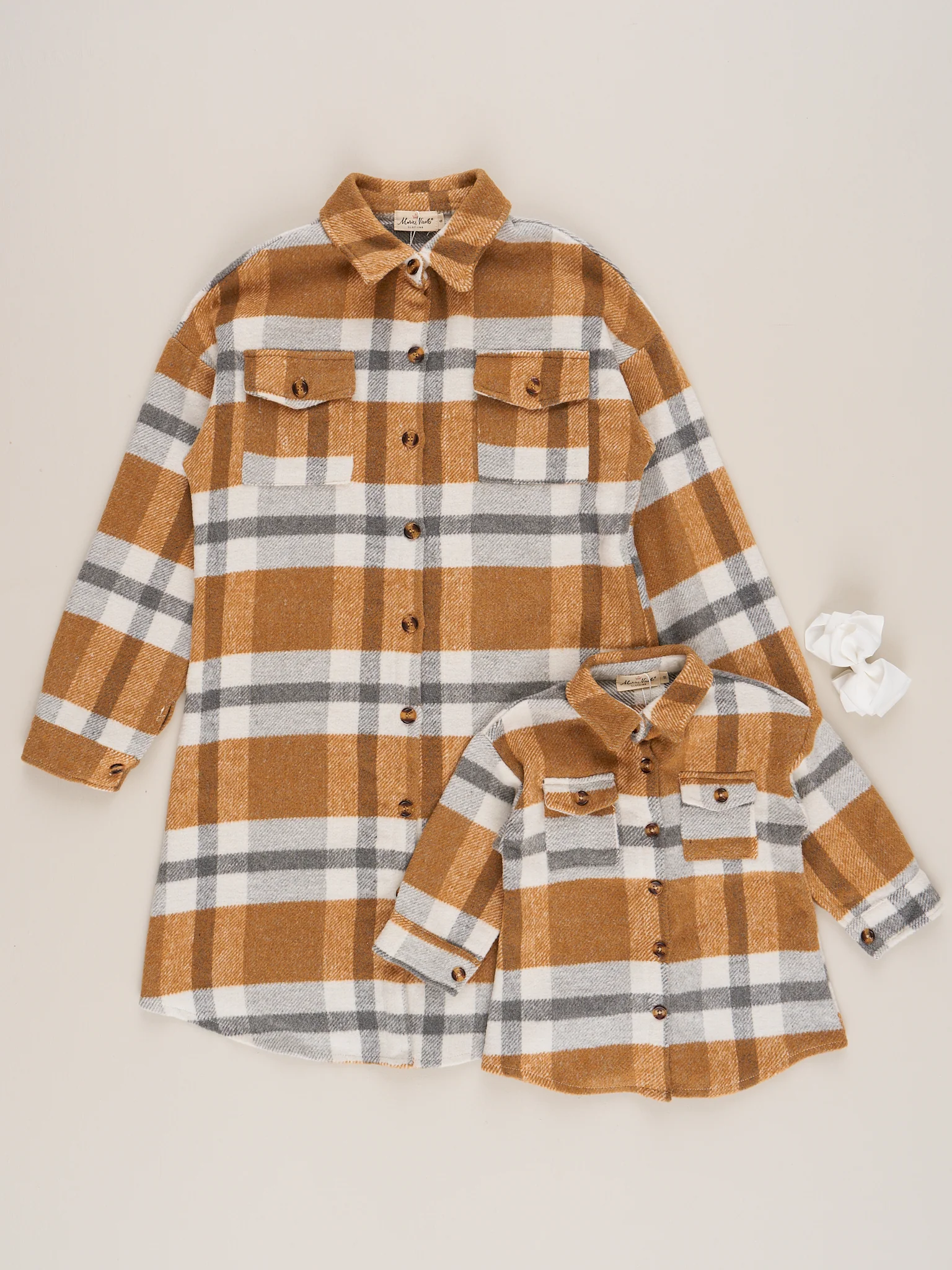 Mom & Me Long Flannel Shacket - Mustard & Grey Plaid