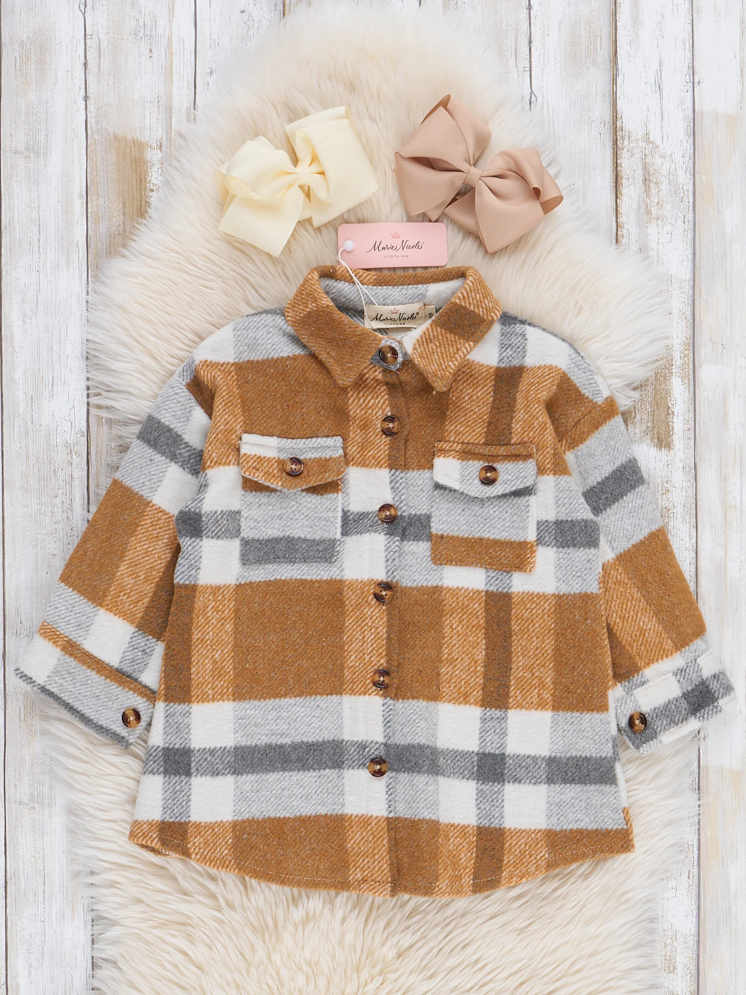 Mom & Me Long Flannel Shacket - Mustard & Grey Plaid - Image 3