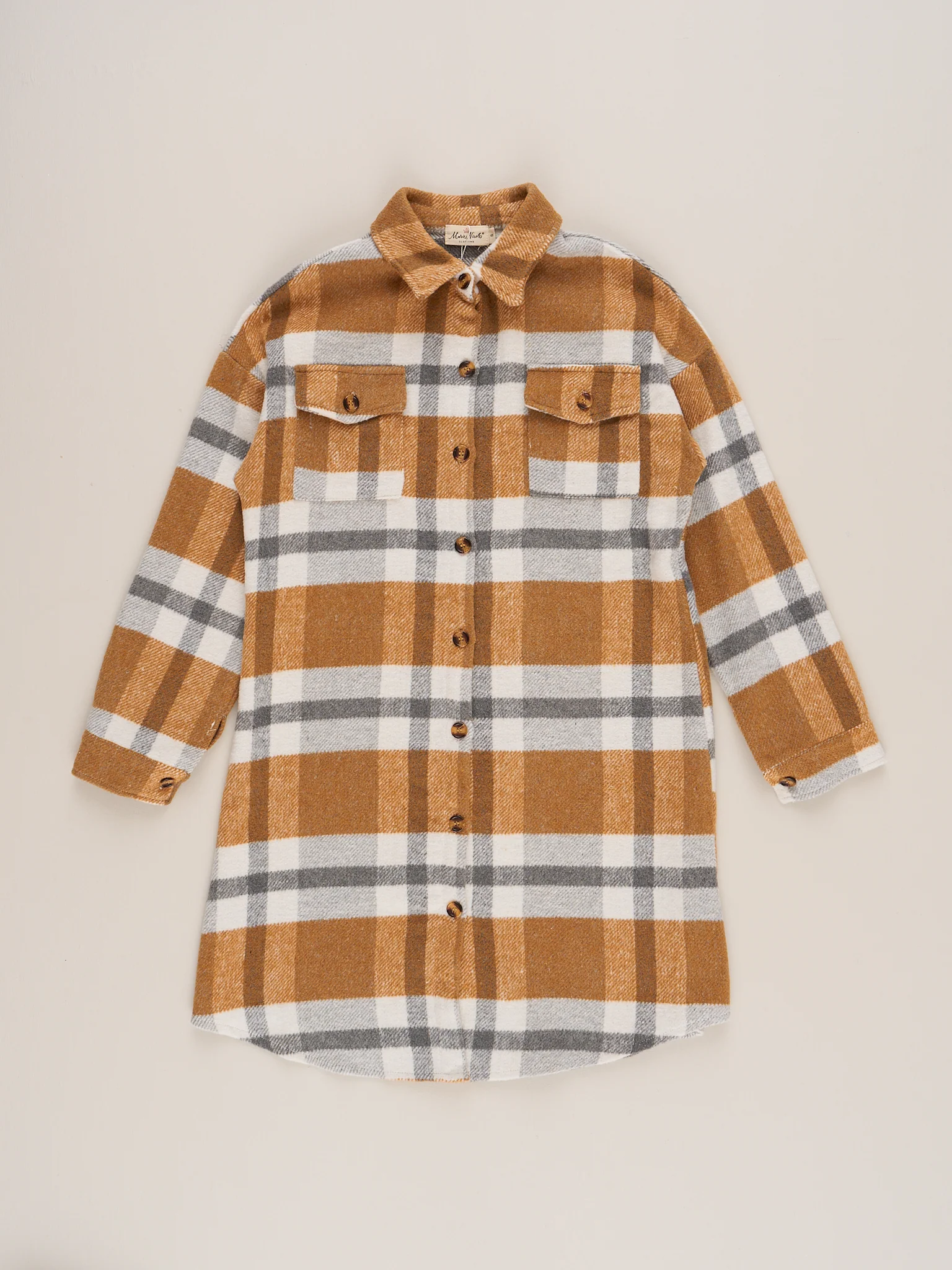 Mom & Me Long Flannel Shacket - Mustard & Grey Plaid - Image 4