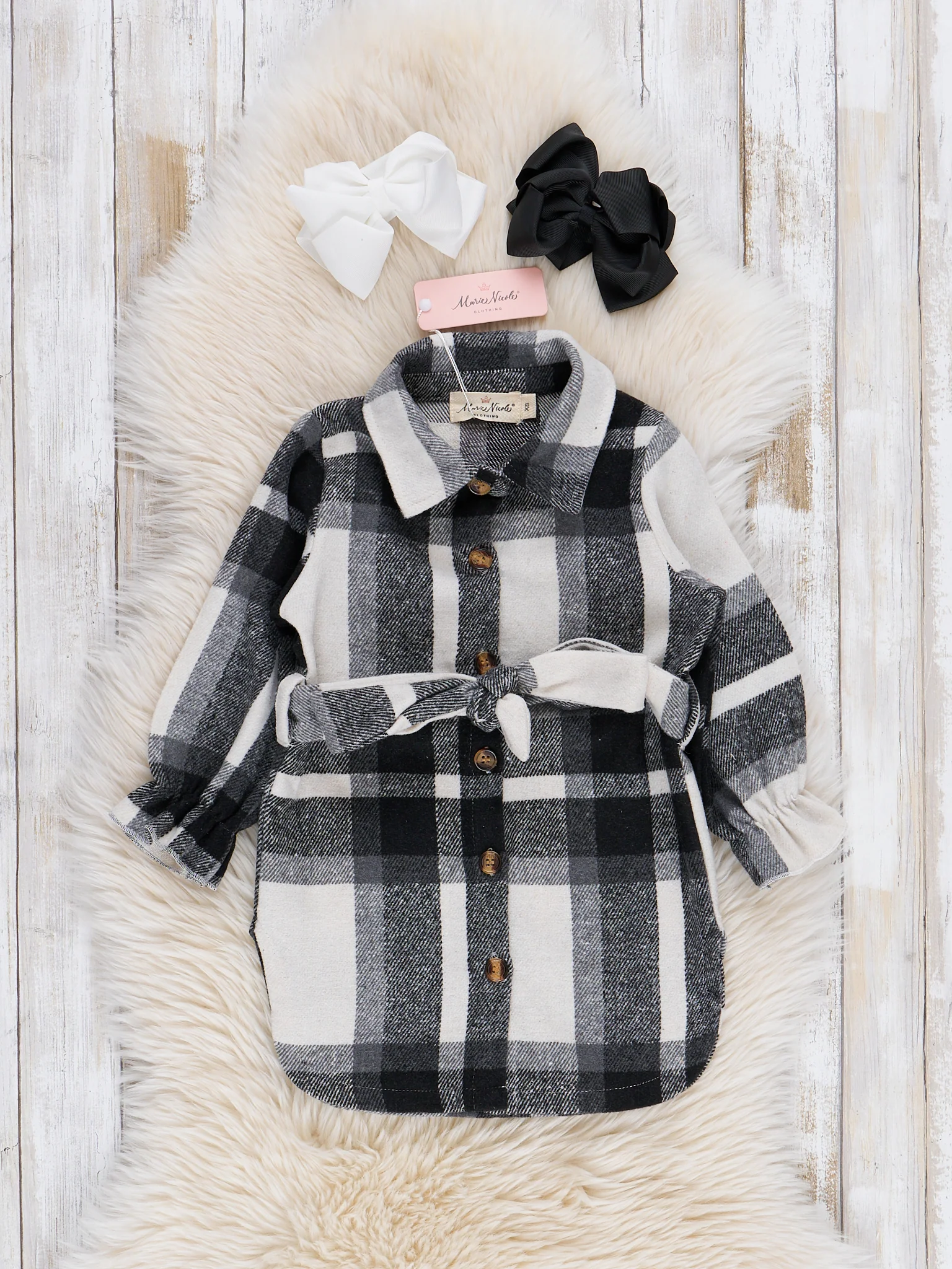 Mom & Me Long Flannel Tunic - Black &  White Plaid - Image 3