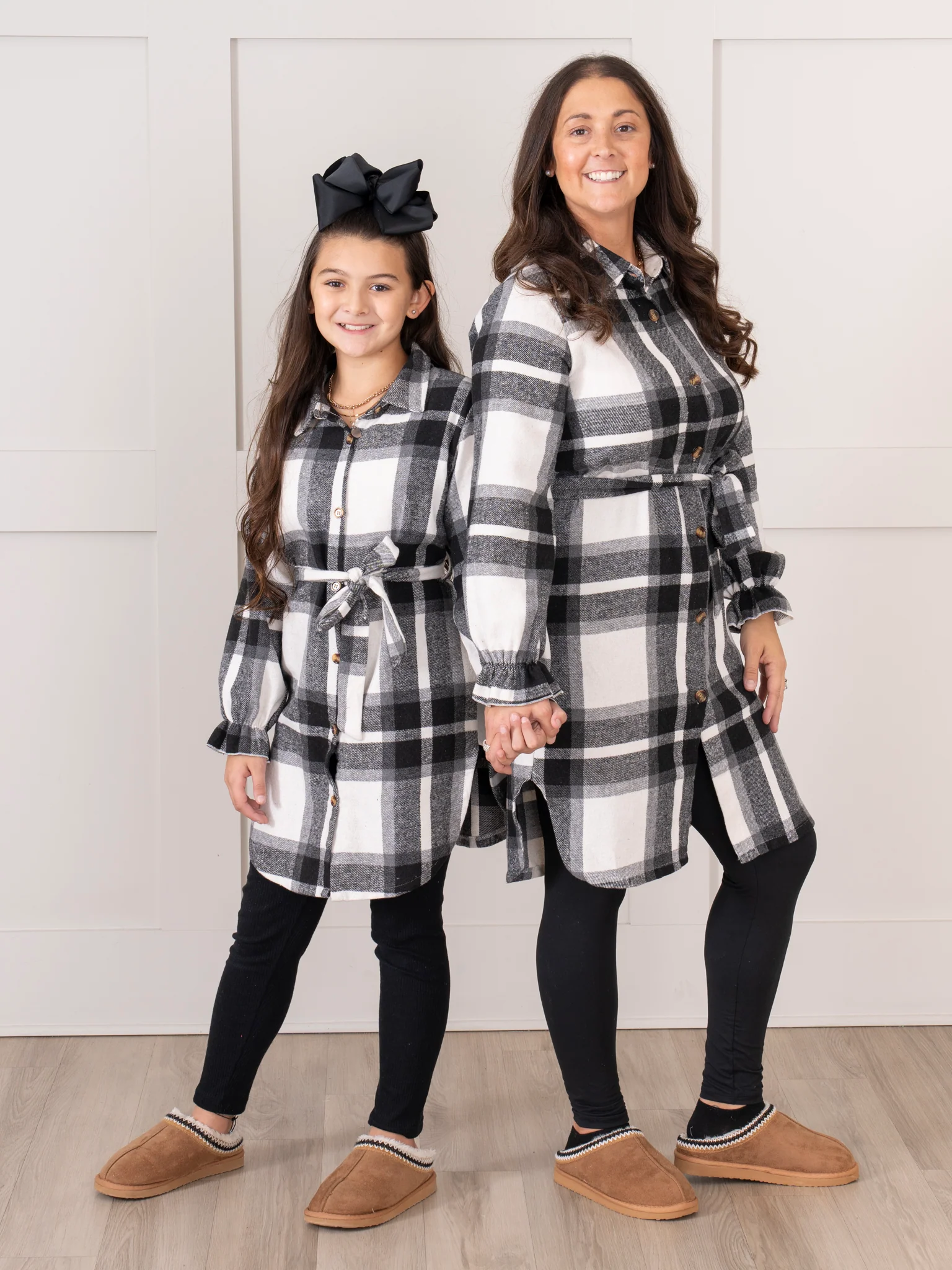 Mom & Me Long Flannel Tunic - Black &  White Plaid - Image 5