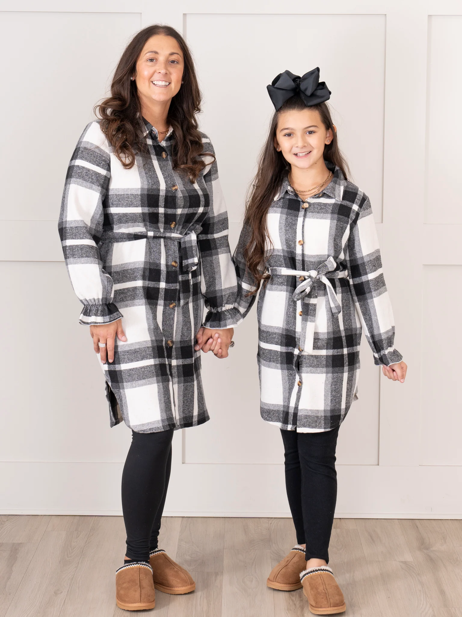 Mom & Me Long Flannel Tunic - Black &  White Plaid - Image 6