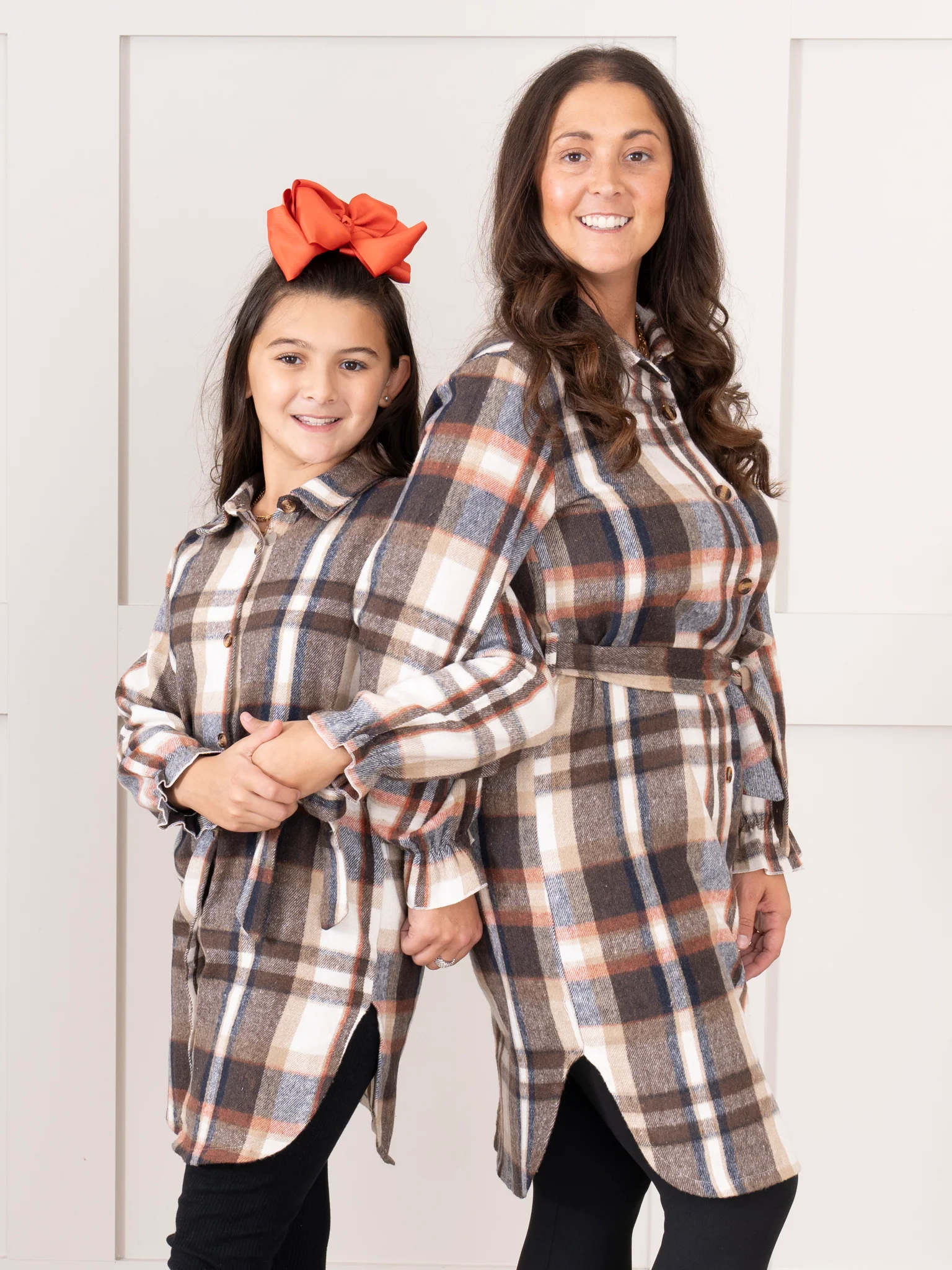 Mom & Me Long Flannel Tunic - Dark Brown & Rust Plaid - Image 6