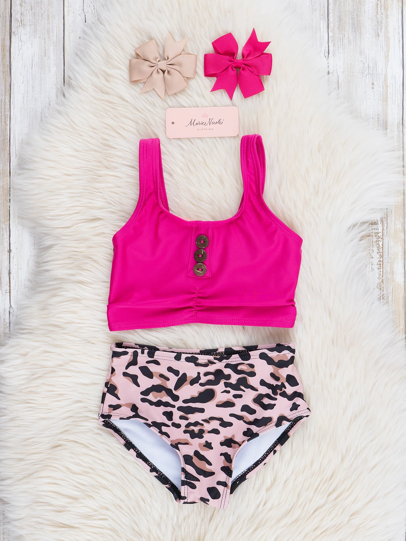 Mom & Me Magenta & Leopard Swimsuit - Image 2