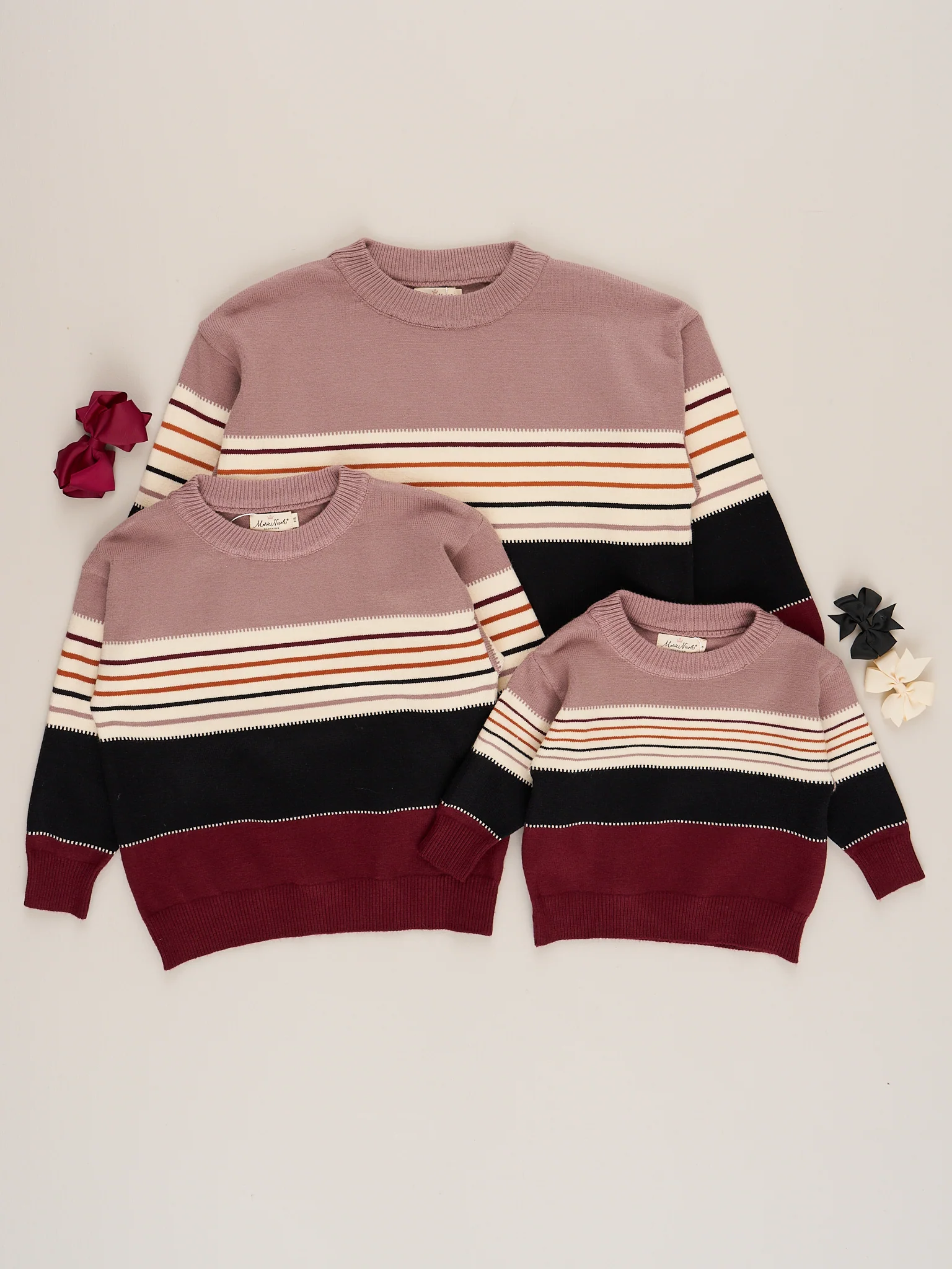 Mom & Me Maroon Fall Stripes Mock Neck Sweater