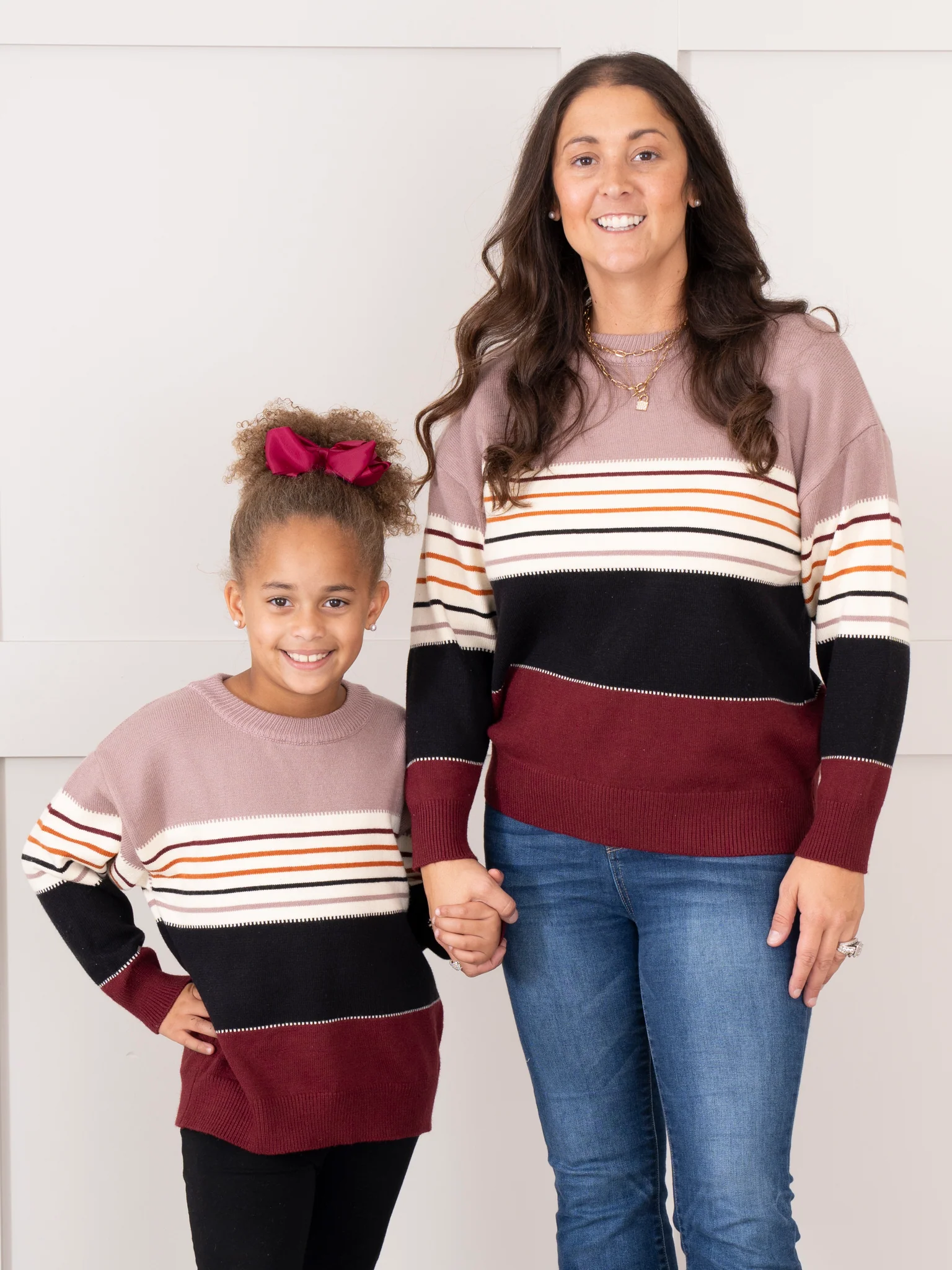 Mom & Me Maroon Fall Stripes Mock Neck Sweater - Image 2