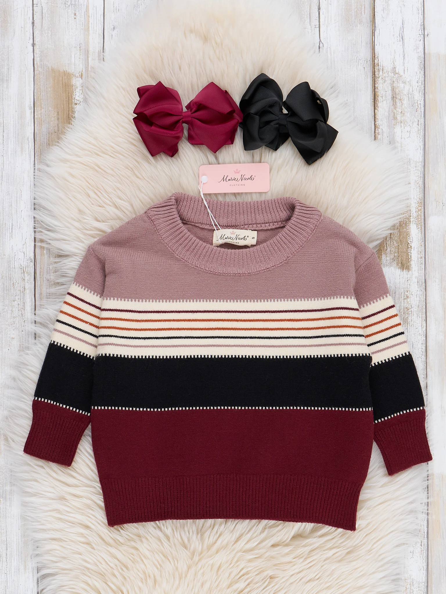 Mom & Me Maroon Fall Stripes Mock Neck Sweater - Image 3