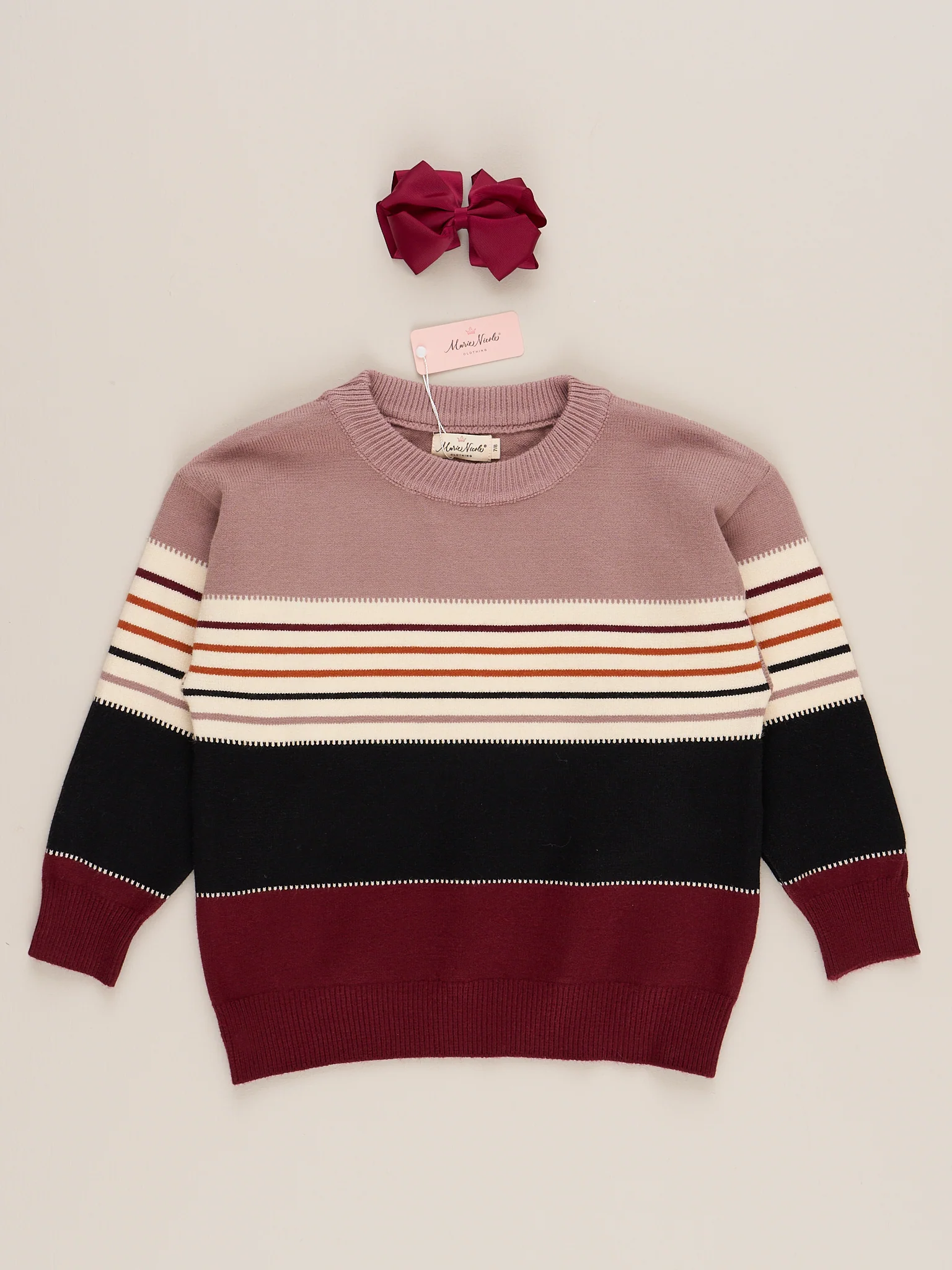 Mom & Me Maroon Fall Stripes Mock Neck Sweater - Image 4
