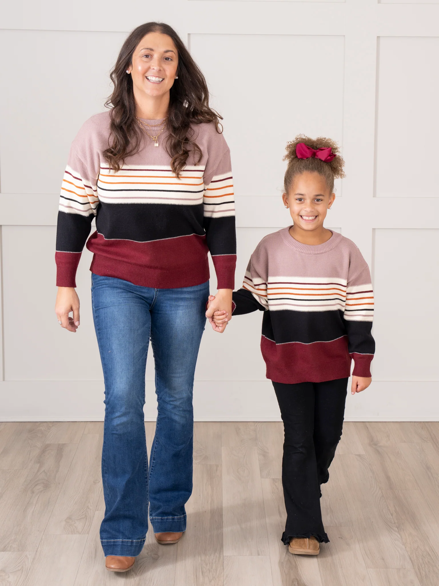 Mom & Me Maroon Fall Stripes Mock Neck Sweater - Image 6