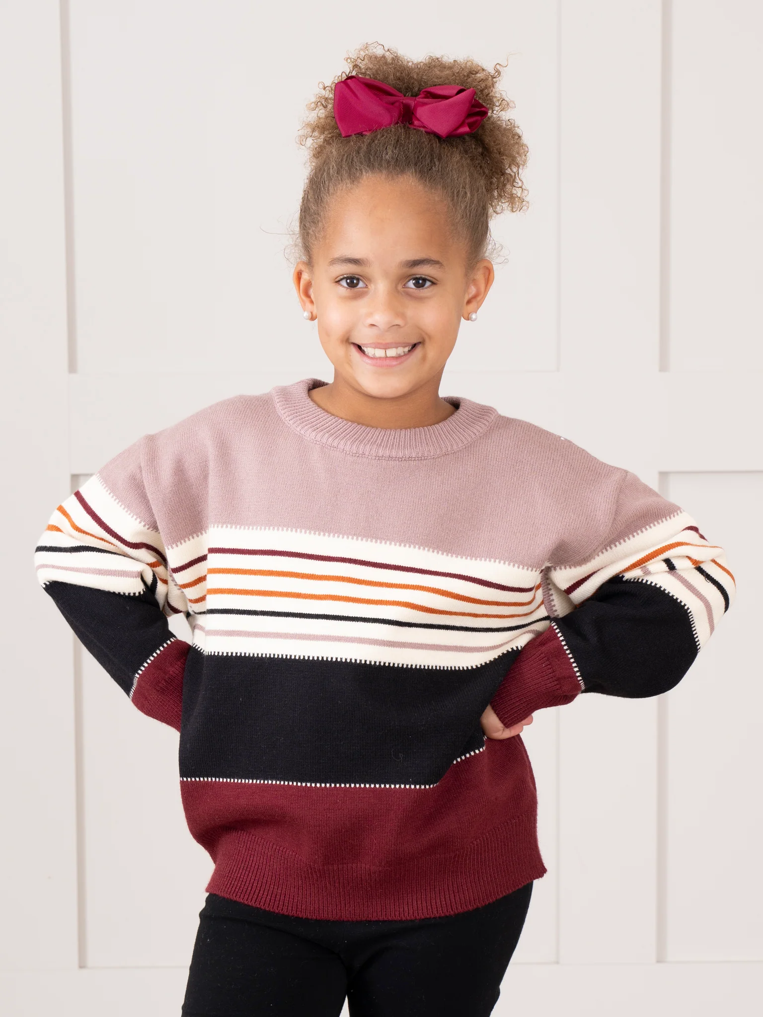 Mom & Me Maroon Fall Stripes Mock Neck Sweater - Image 8