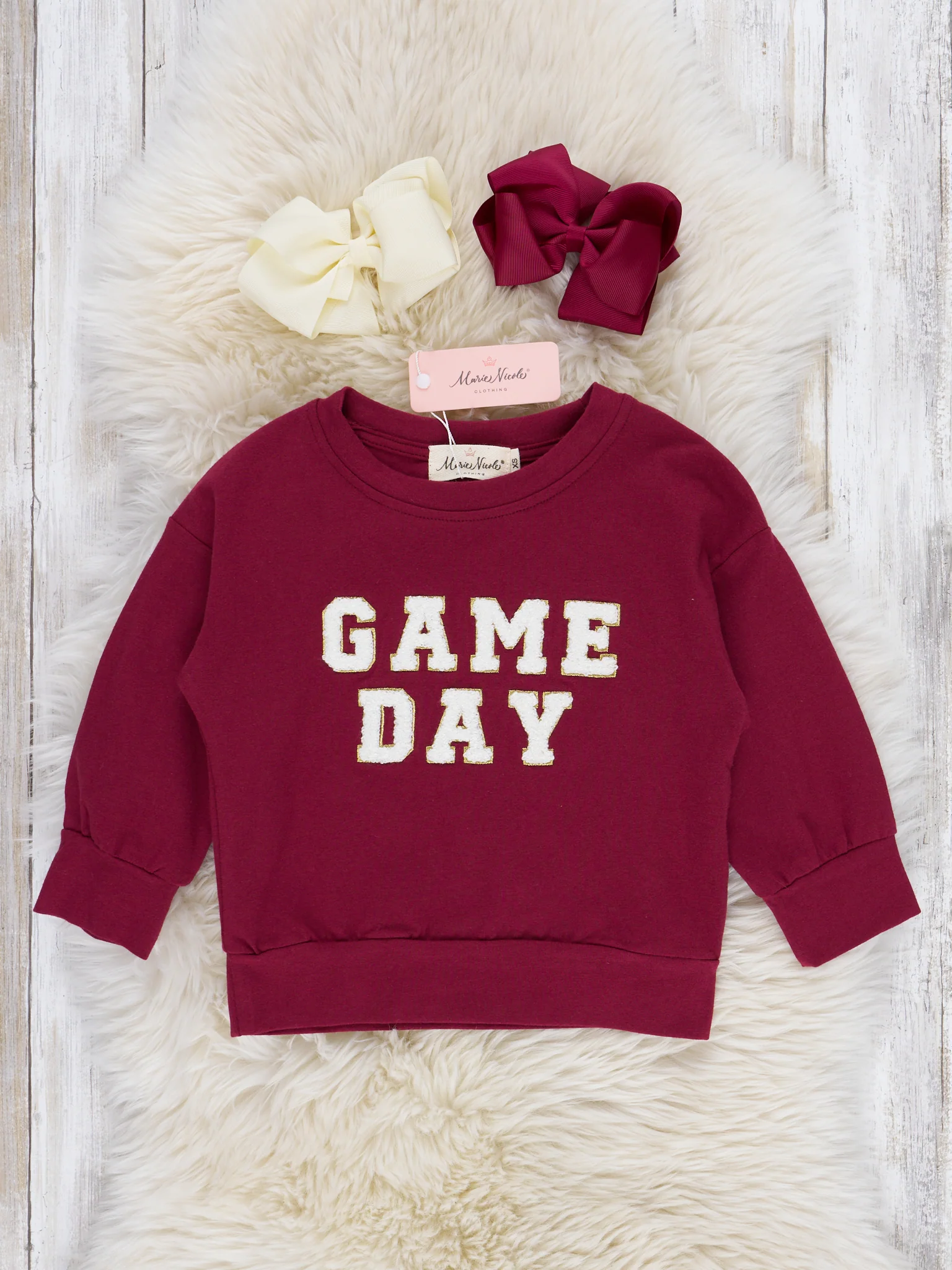 Mom & Me Maroon "Game Day" Puff Letter Crew Neck & Romper - Image 3