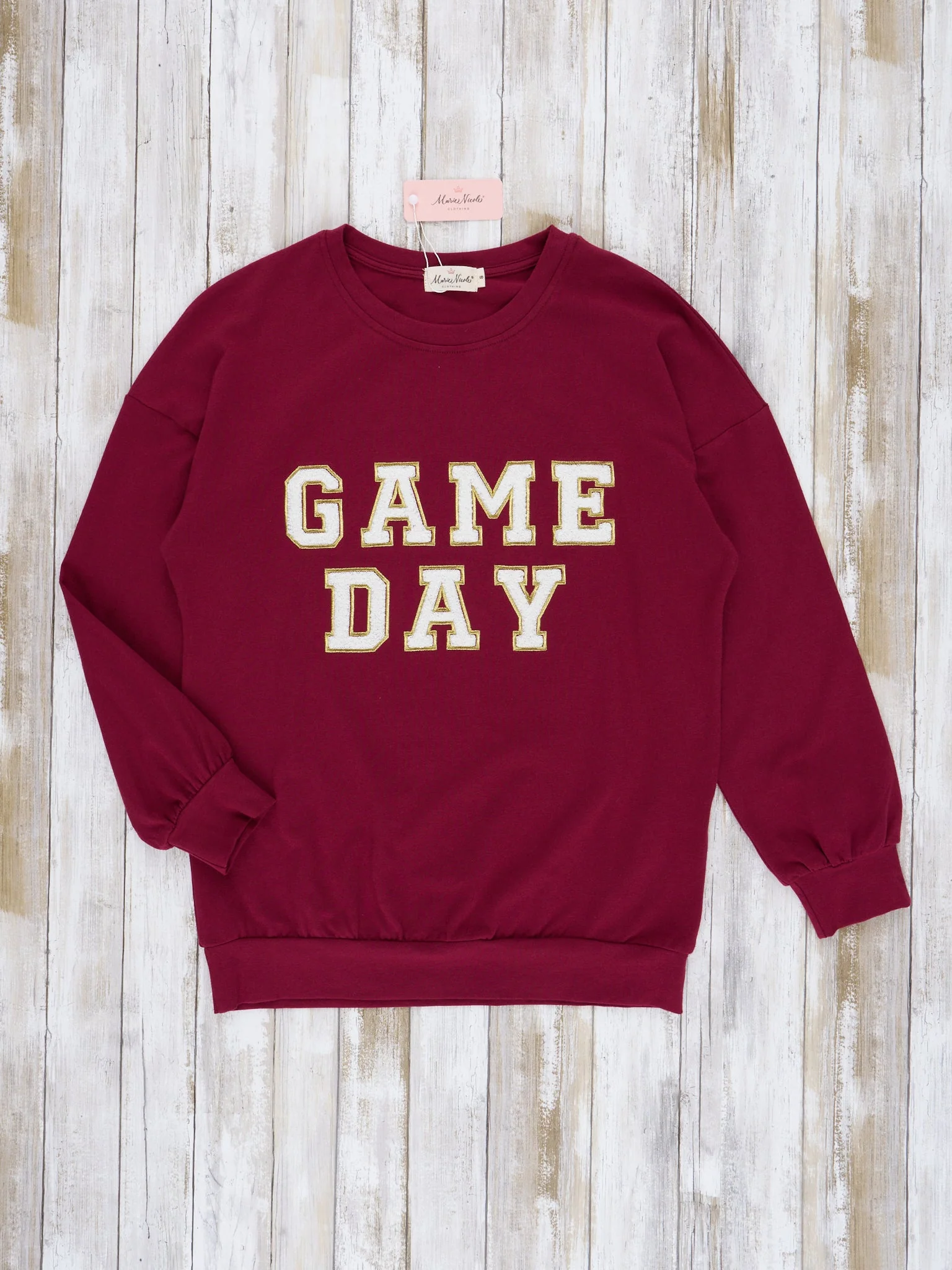 Mom & Me Maroon "Game Day" Puff Letter Crew Neck & Romper - Image 4