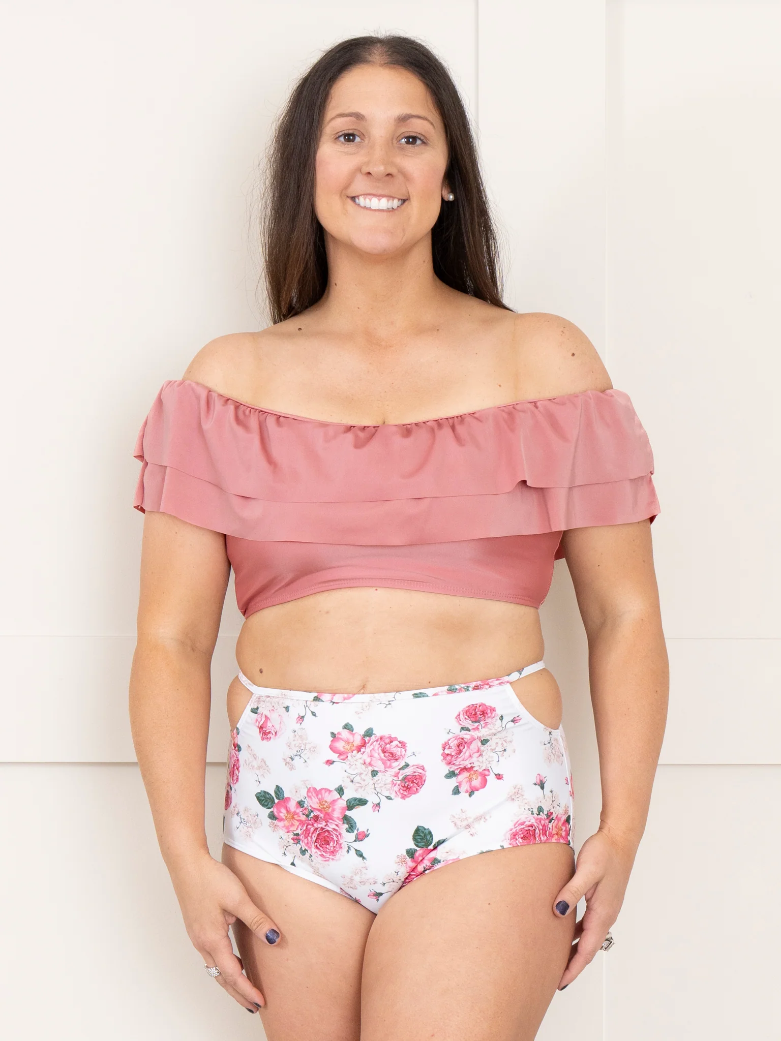Mom & Me Mauve Rose Ruffle Swimsuit - Image 2