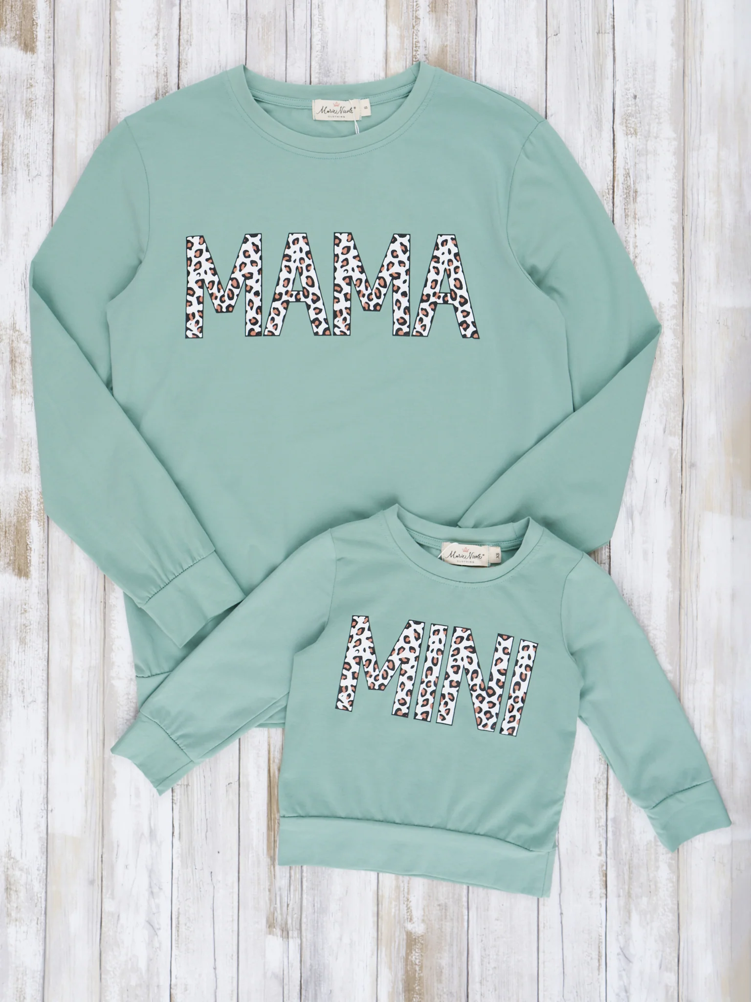 Mom & Me Mint "Mama/Mini" Leopard Shirt