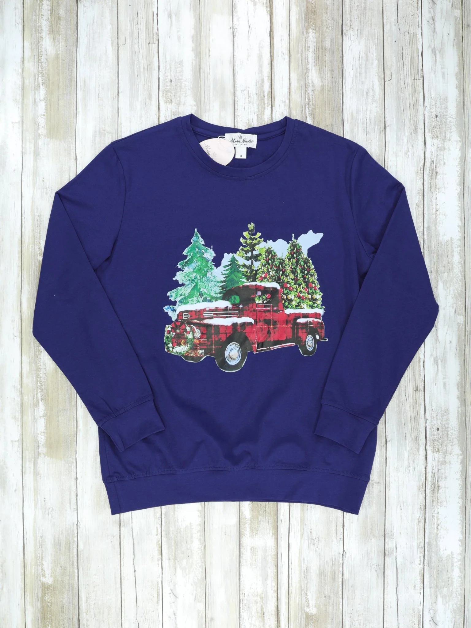 Mom & Me Navy Christmas Tree Truck Crewneck - Image 3