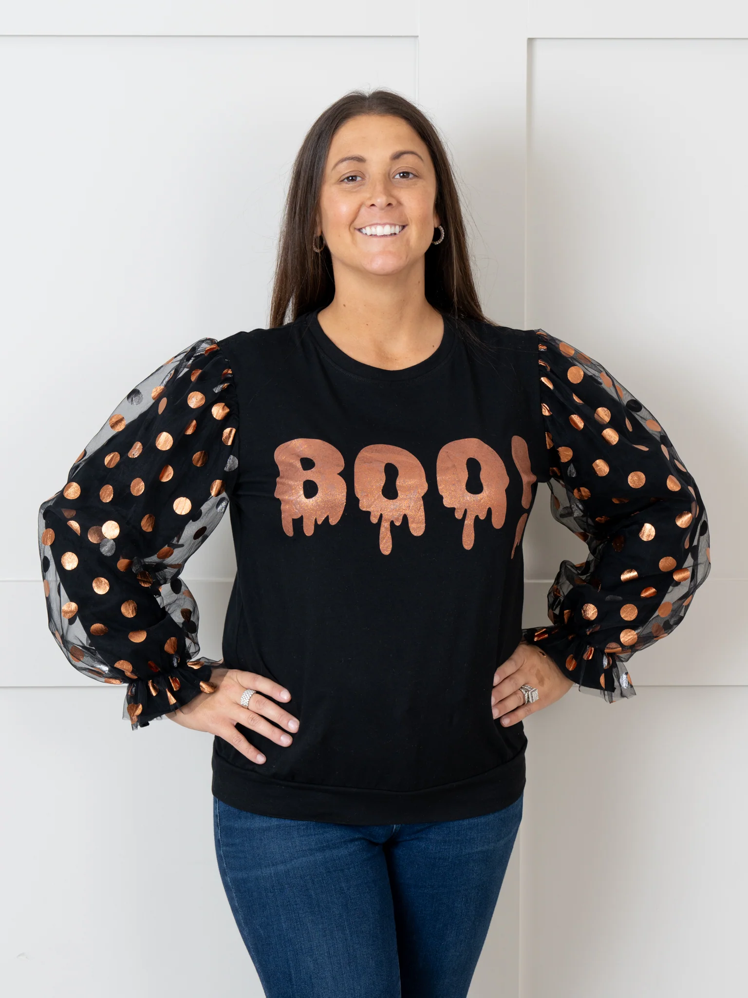 Mom & Me Orange & Black "Boo" Polka Dot Top - Image 10