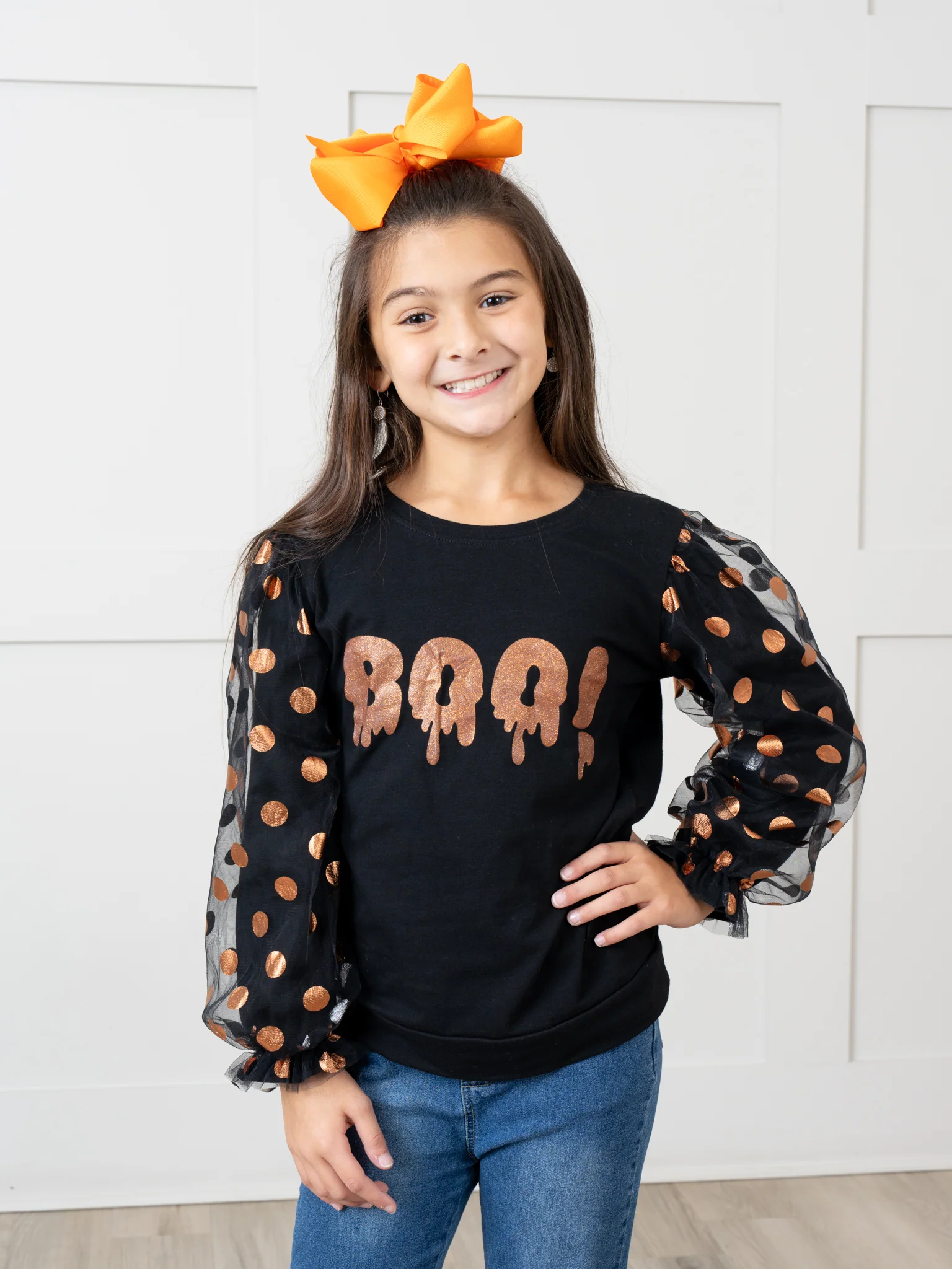 Mom & Me Orange & Black "Boo" Polka Dot Top - Image 11