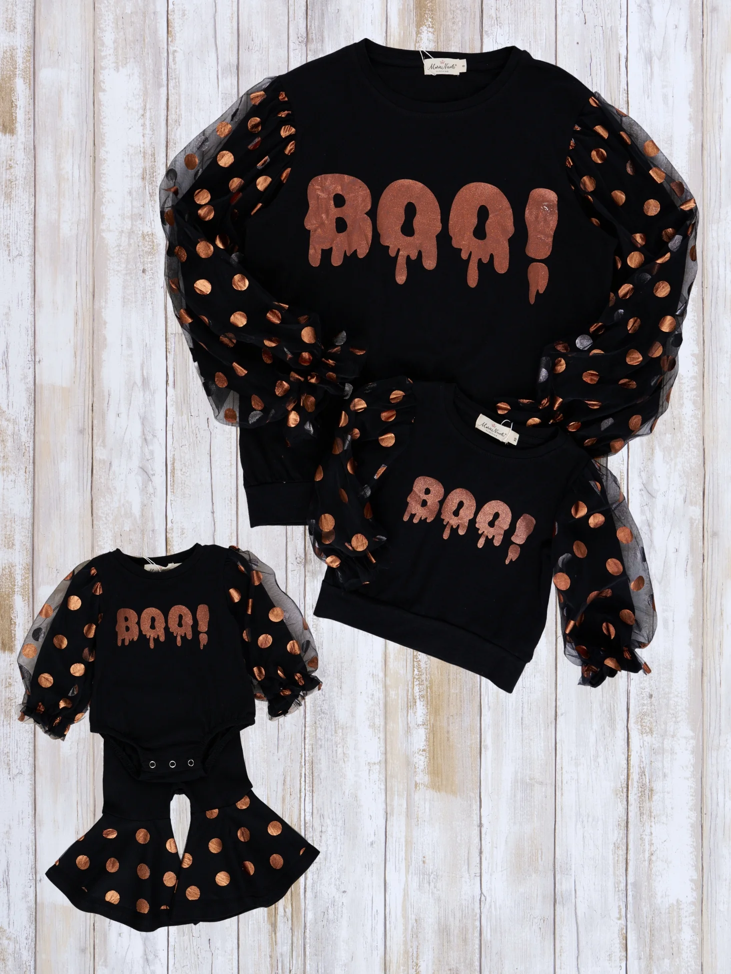 Mom & Me Orange & Black "Boo" Polka Dot Top - Image 2