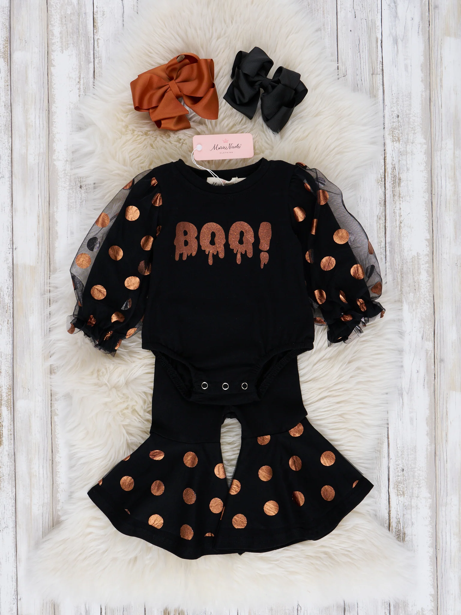 Mom & Me Orange & Black "Boo" Polka Dot Top - Image 3